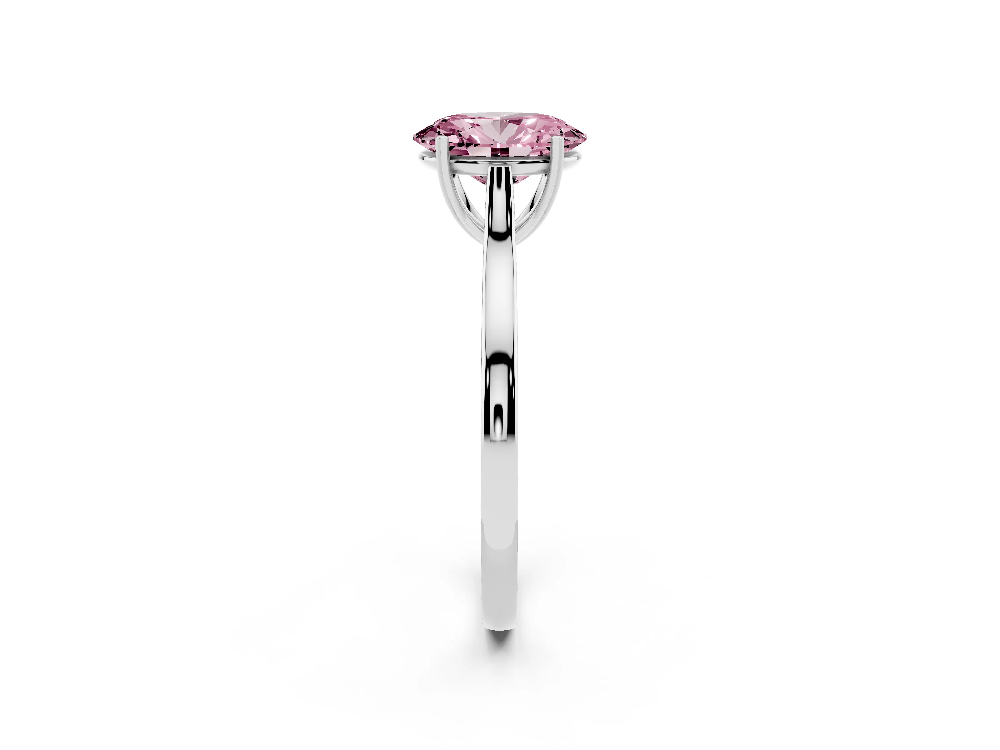 Fancy Pink Oval Cut Diamond Solitaire Heart Prong Engagement Ring Set in Platinum with Tapered Band