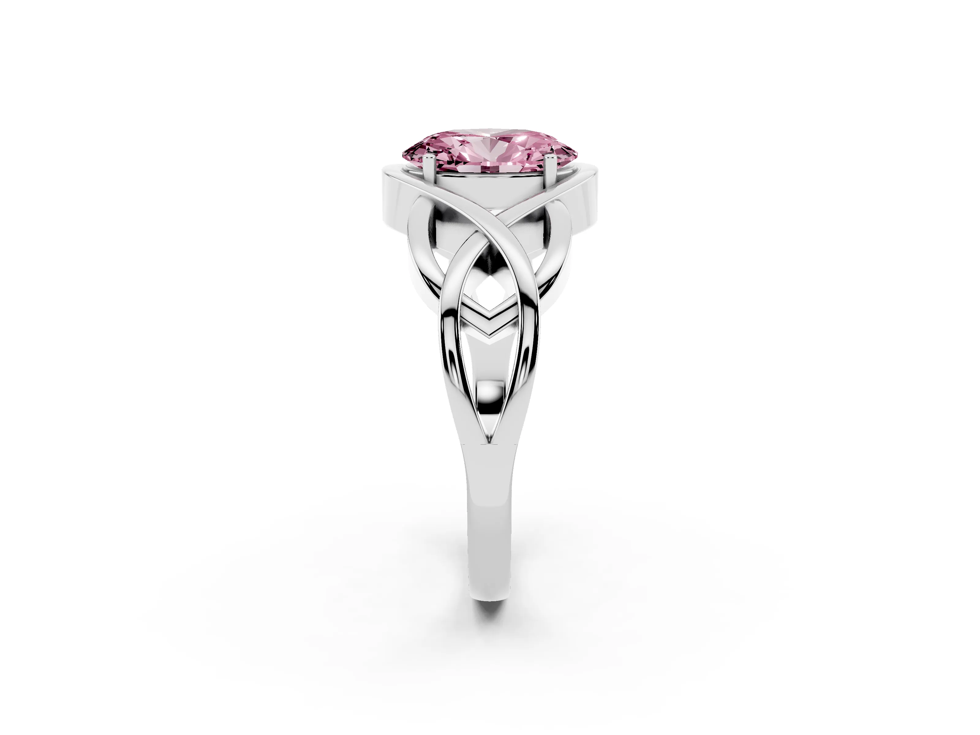 Fancy Pink Oval Cut Diamond Solitaire Ring Set in Platinum with Intertwined Band