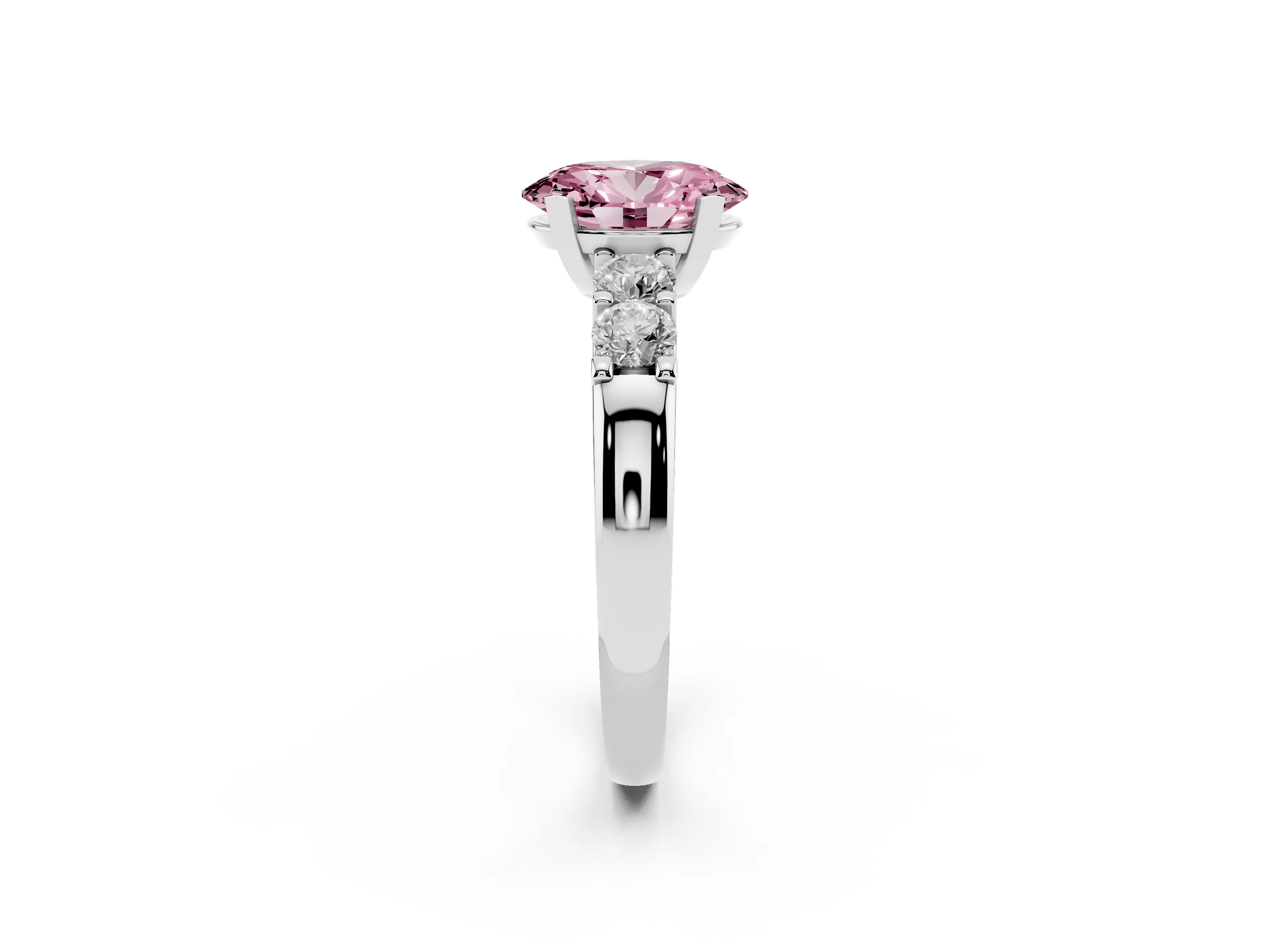 Fancy Pink Oval Cut Diamond Five-Stone Prong Set Engagement Ring Set in Platinum with Channel Band