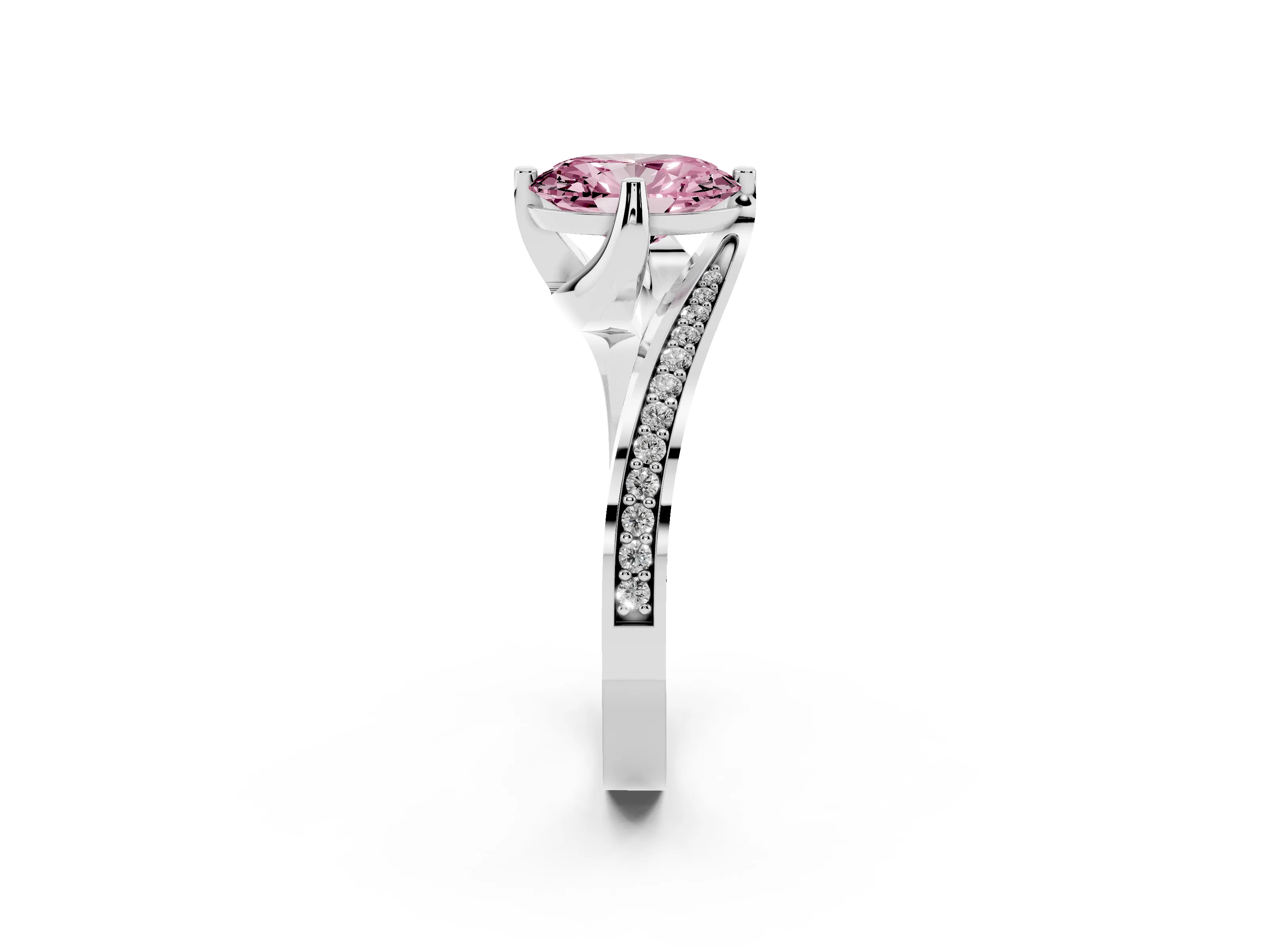 Fancy Pink Oval Cut Diamond Solitaire Ring Set in Silver with Intertwined Pavé Twist Band