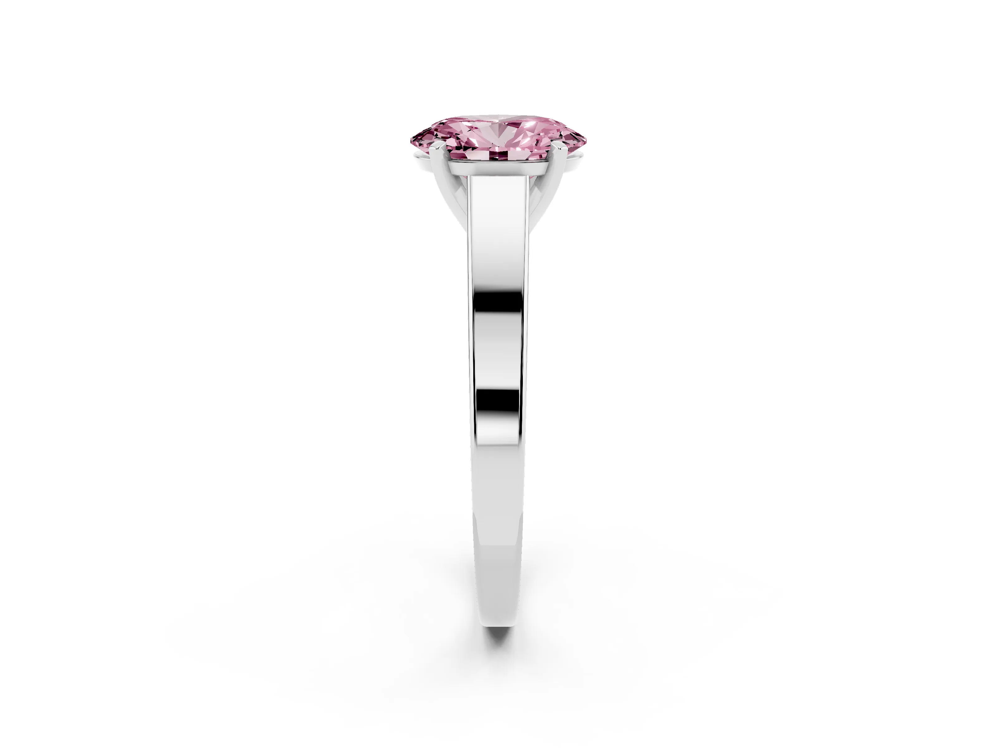 Fancy Pink Oval Cut Diamond Solitaire Engagement Ring Set in White gold with Prong Setting and Tapered Band
