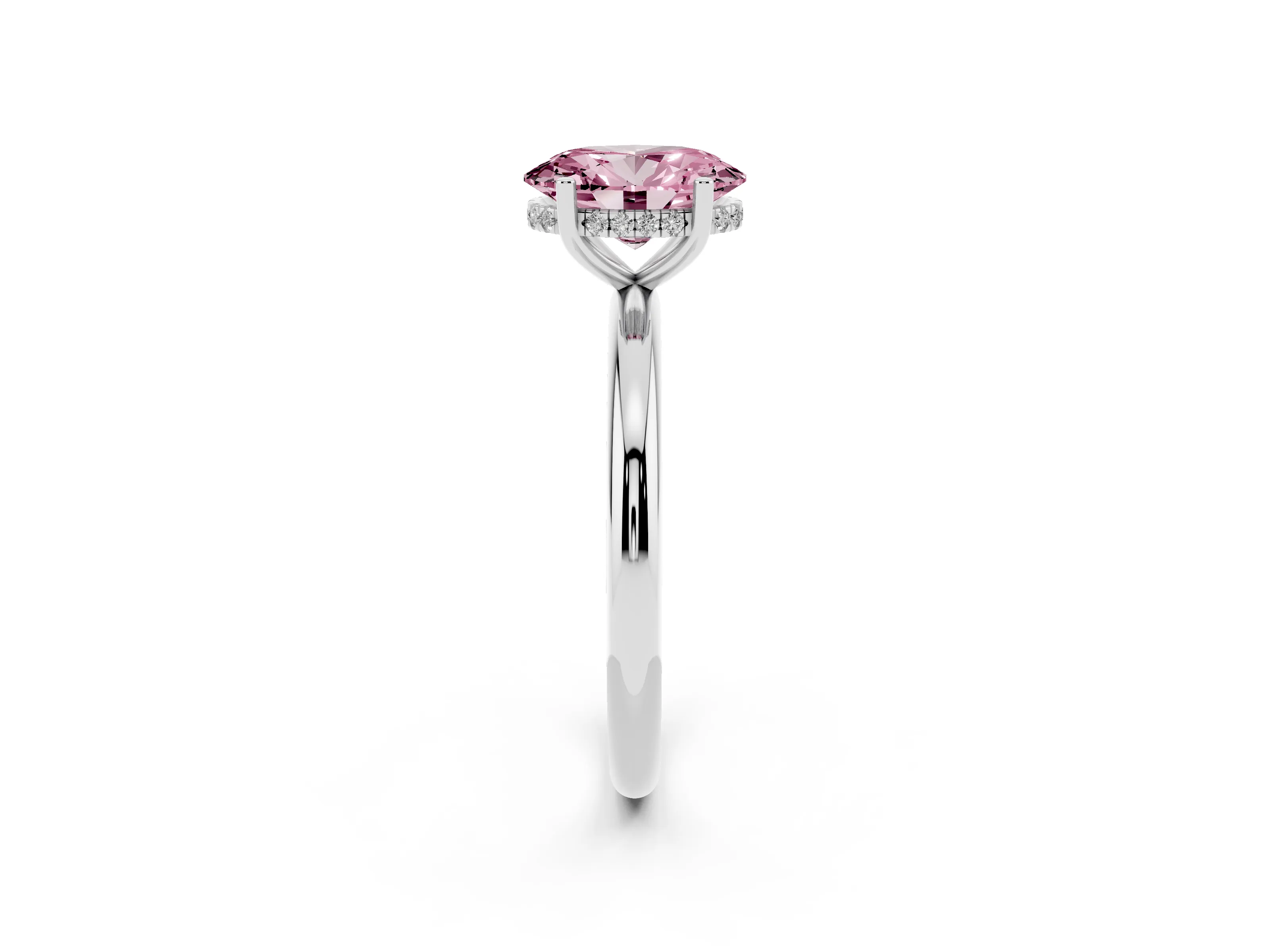 Fancy Pink Oval Cut Diamond Solitaire Engagement Ring Set in Platinum with Prong Setting and Polished Band