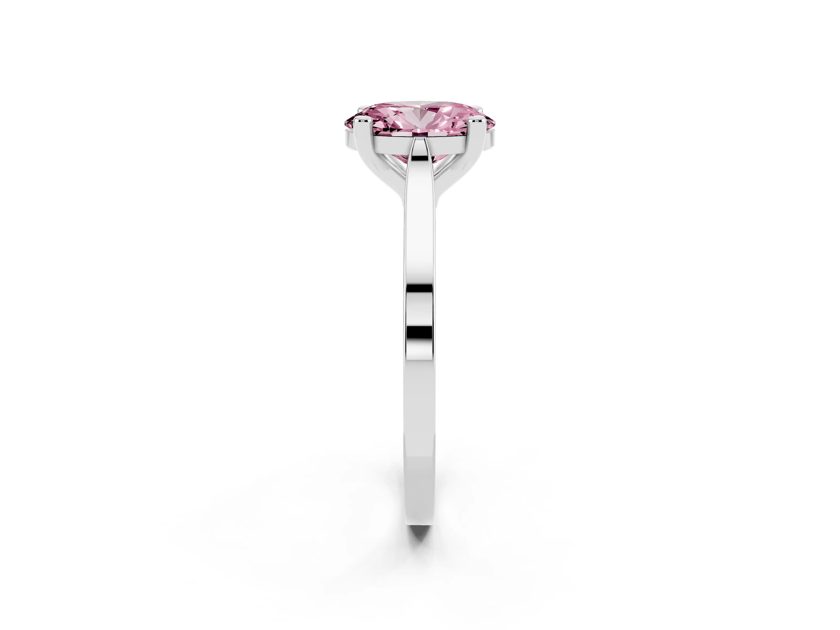 Fancy Pink Oval Cut Diamond Solitaire Ring Set in Platinum with Prong Setting and Tapered Band