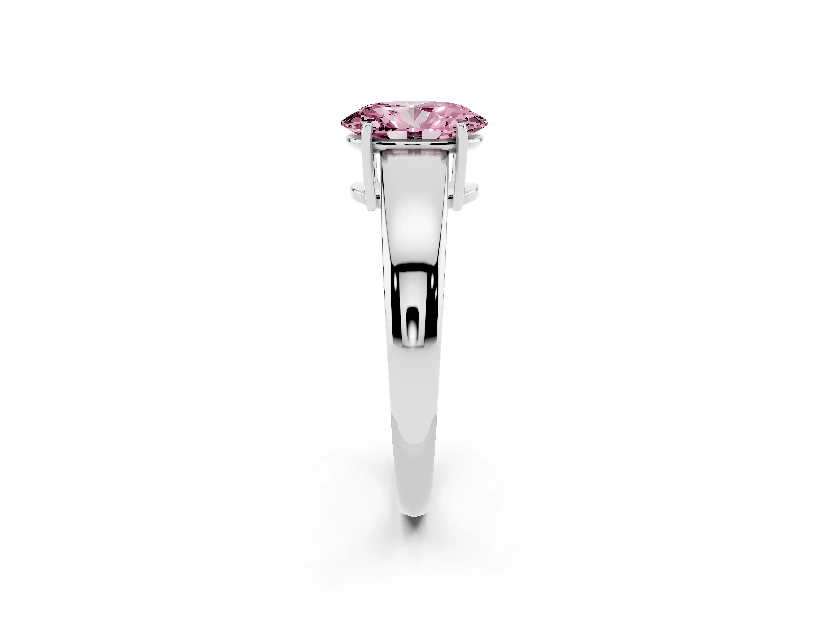 Fancy Pink Oval Cut Diamond Solitaire Ring Set in Silver with Tapered Band and Prong Setting