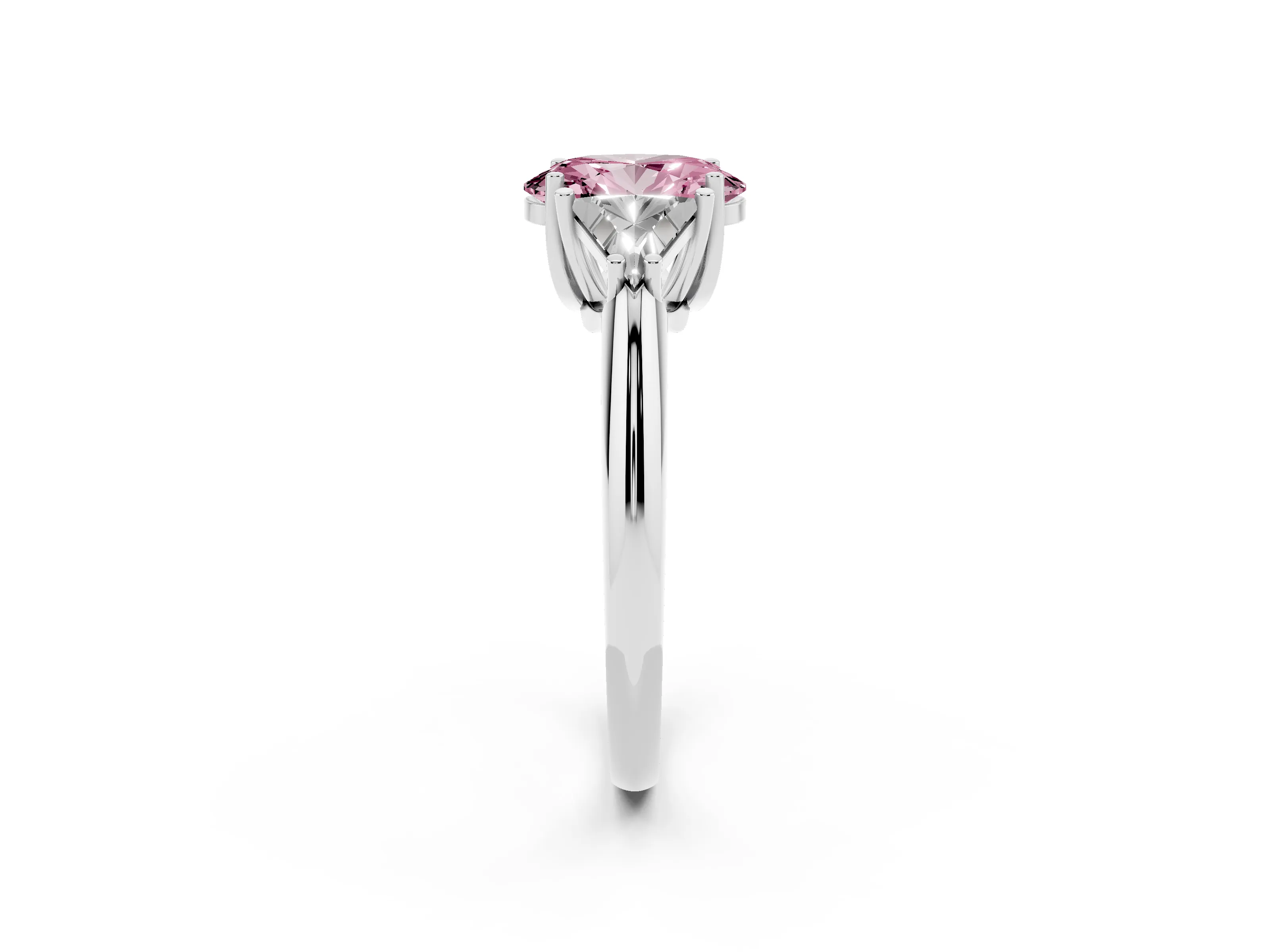 Fancy Pink Oval Cut Diamond Three-Stone Engagement Ring Set in Platinum with Trillion Side Stones