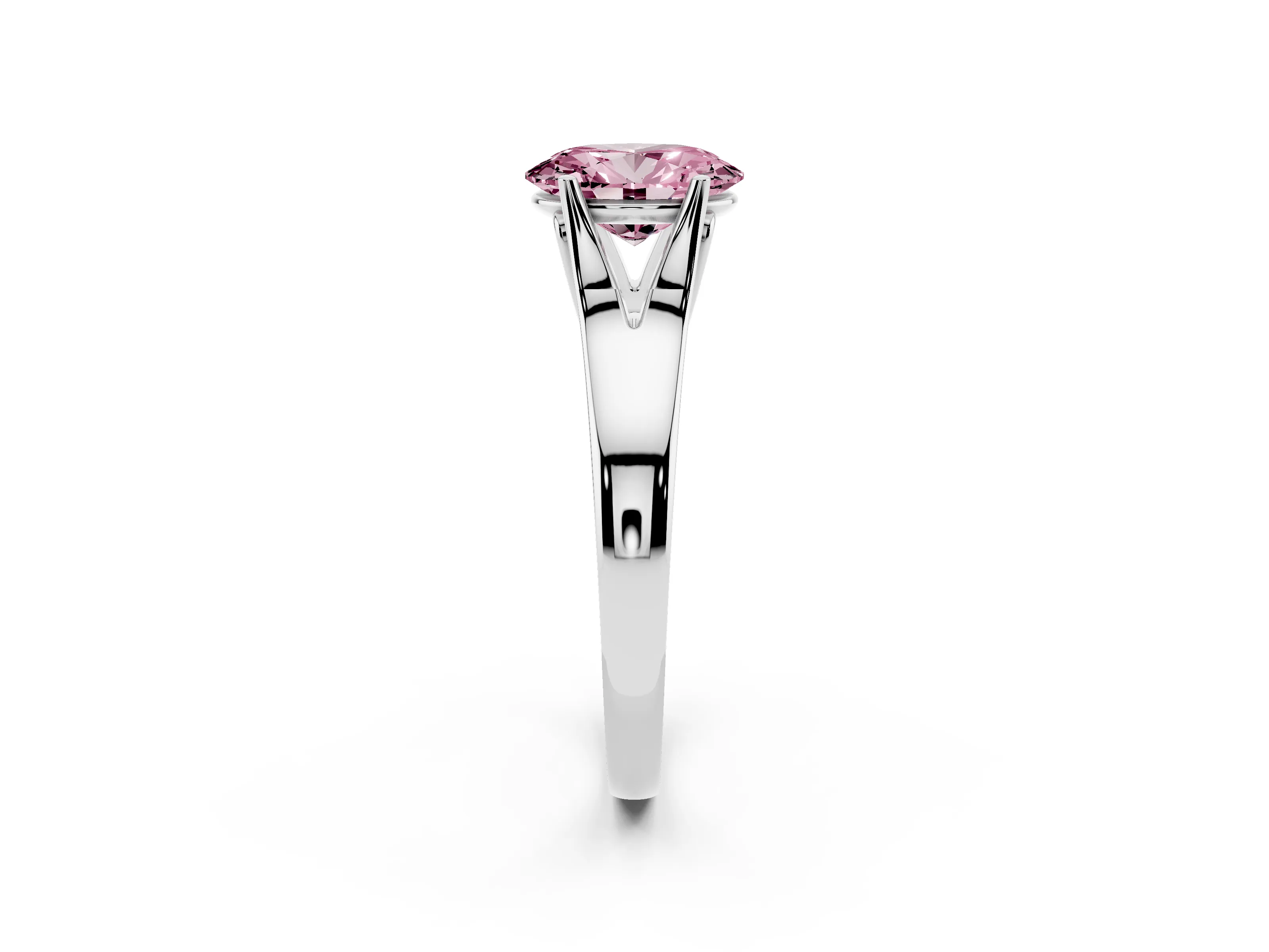 Fancy Pink Oval Cut Diamond Solitaire Ring Set in Silver with Arched Cathedral Band and Prong Setting