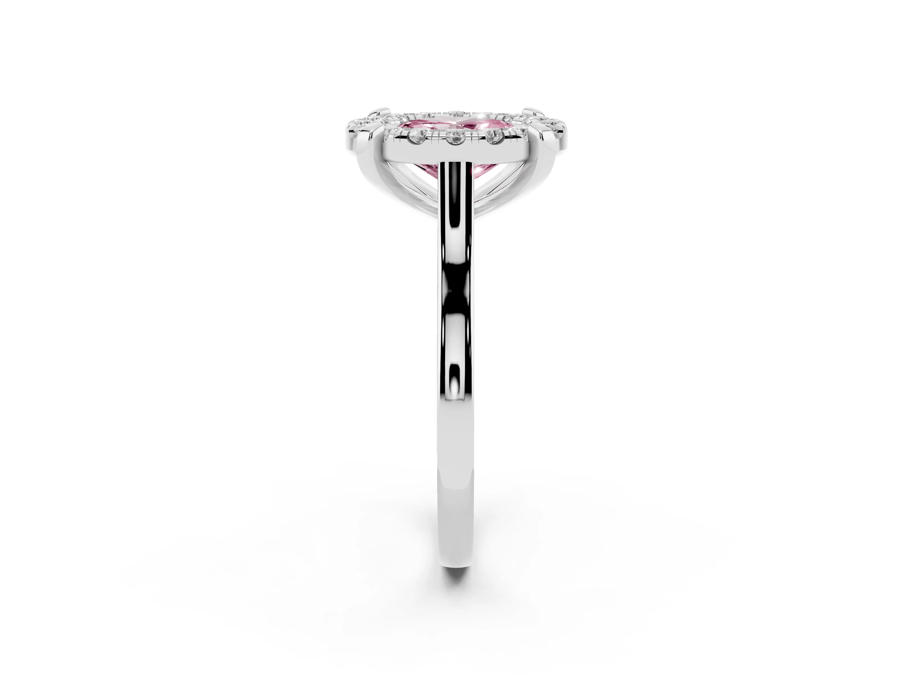Fancy Pink Oval Cut Diamond Cluster Halo Solitaire Ring Set in Silver with Prong Setting