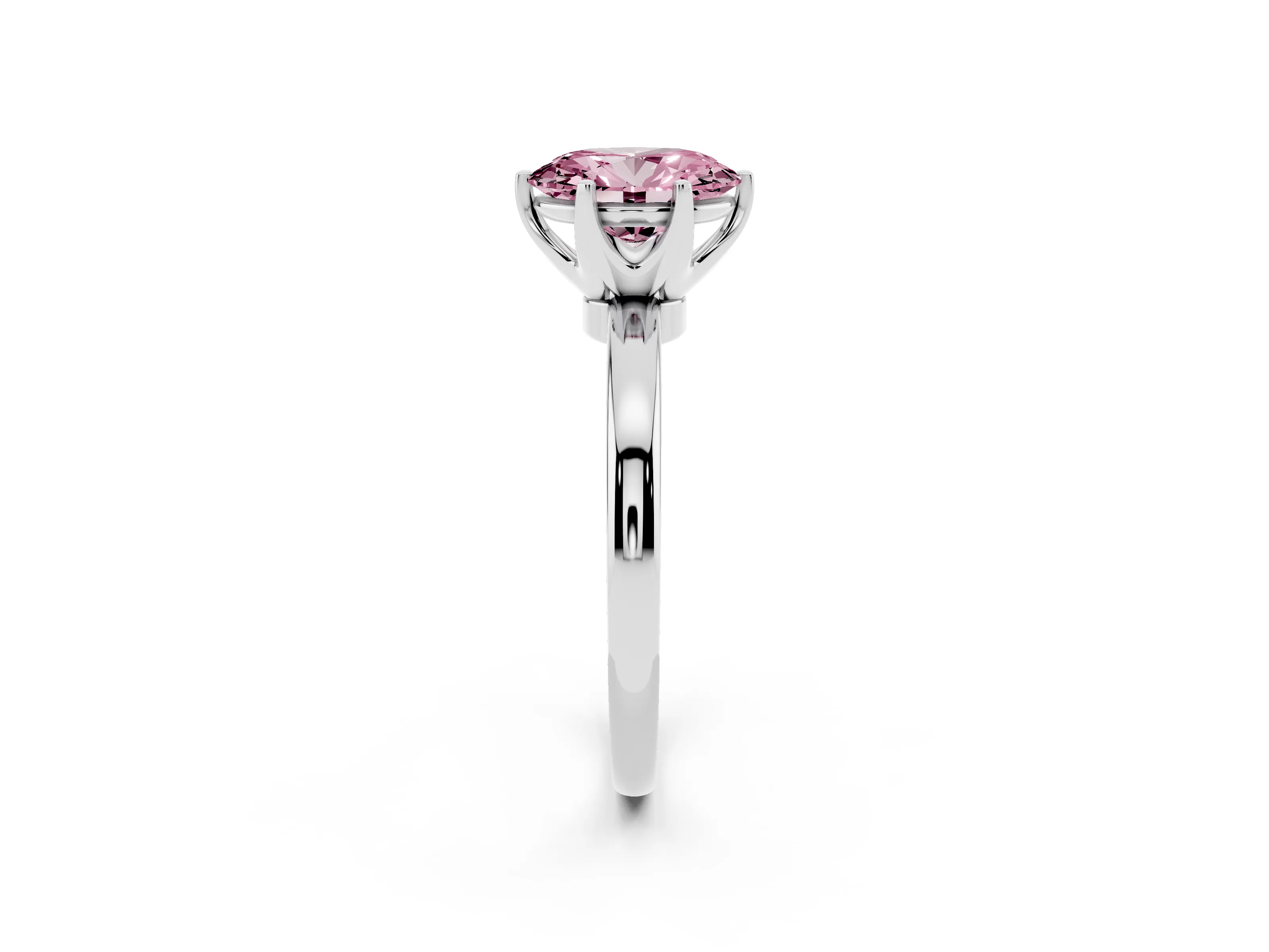 Fancy Pink Oval Cut Diamond Solitaire Ring Set in White gold with Raised Prong Setting on a Classic Band