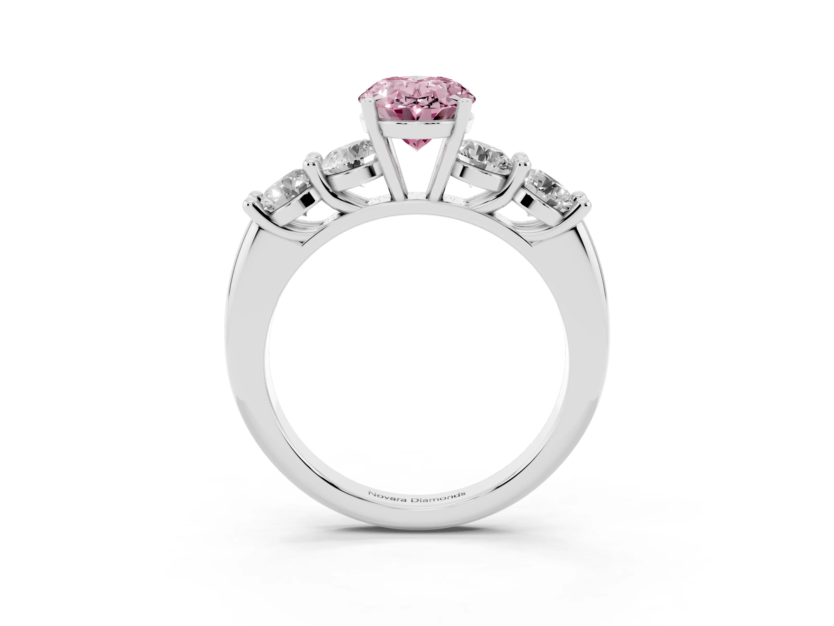 Fancy Pink Oval Cut Diamond Five-Stone Prong Set Ring Set in Silver with Classic Band