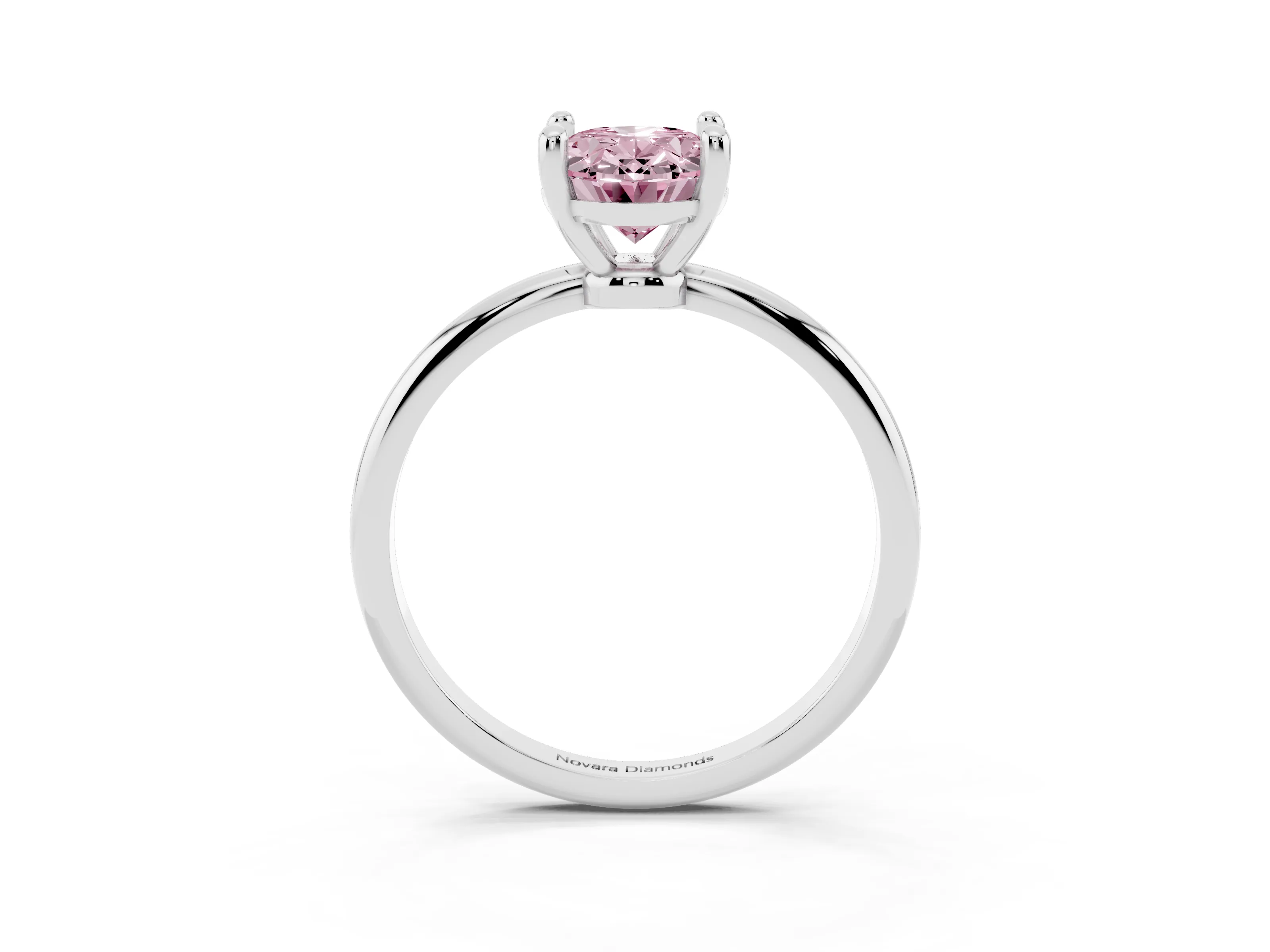 Fancy Pink Oval Cut Diamond Solitaire Ring Set in Silver with Secure Prong Setting on a Classic Band