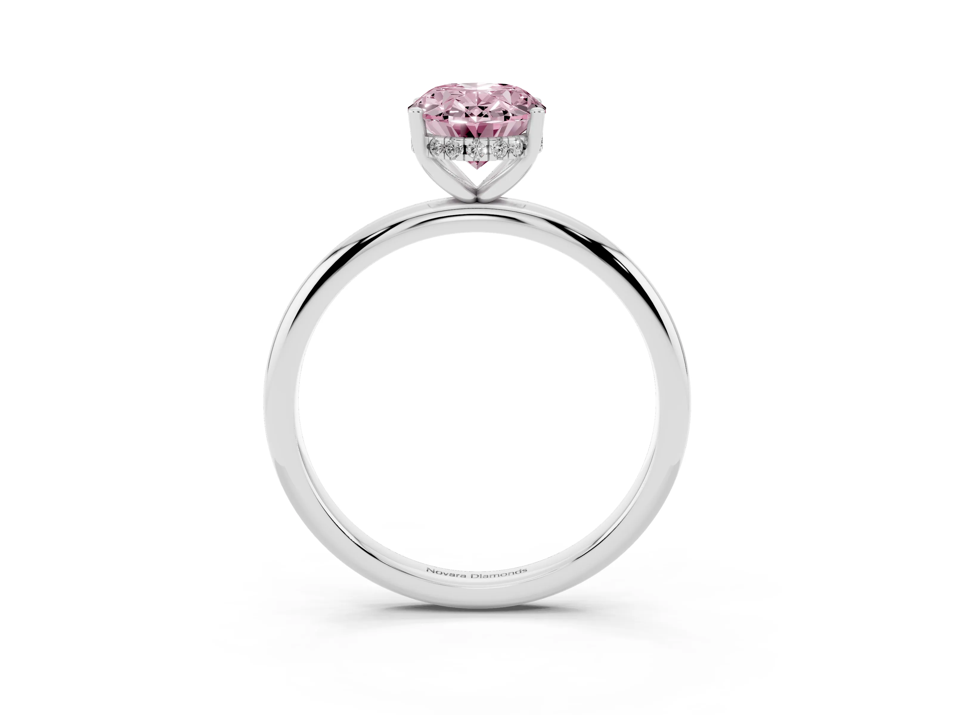 Fancy Pink Oval Cut Diamond Solitaire Engagement Ring Set in Platinum with Prong Setting and Polished Band