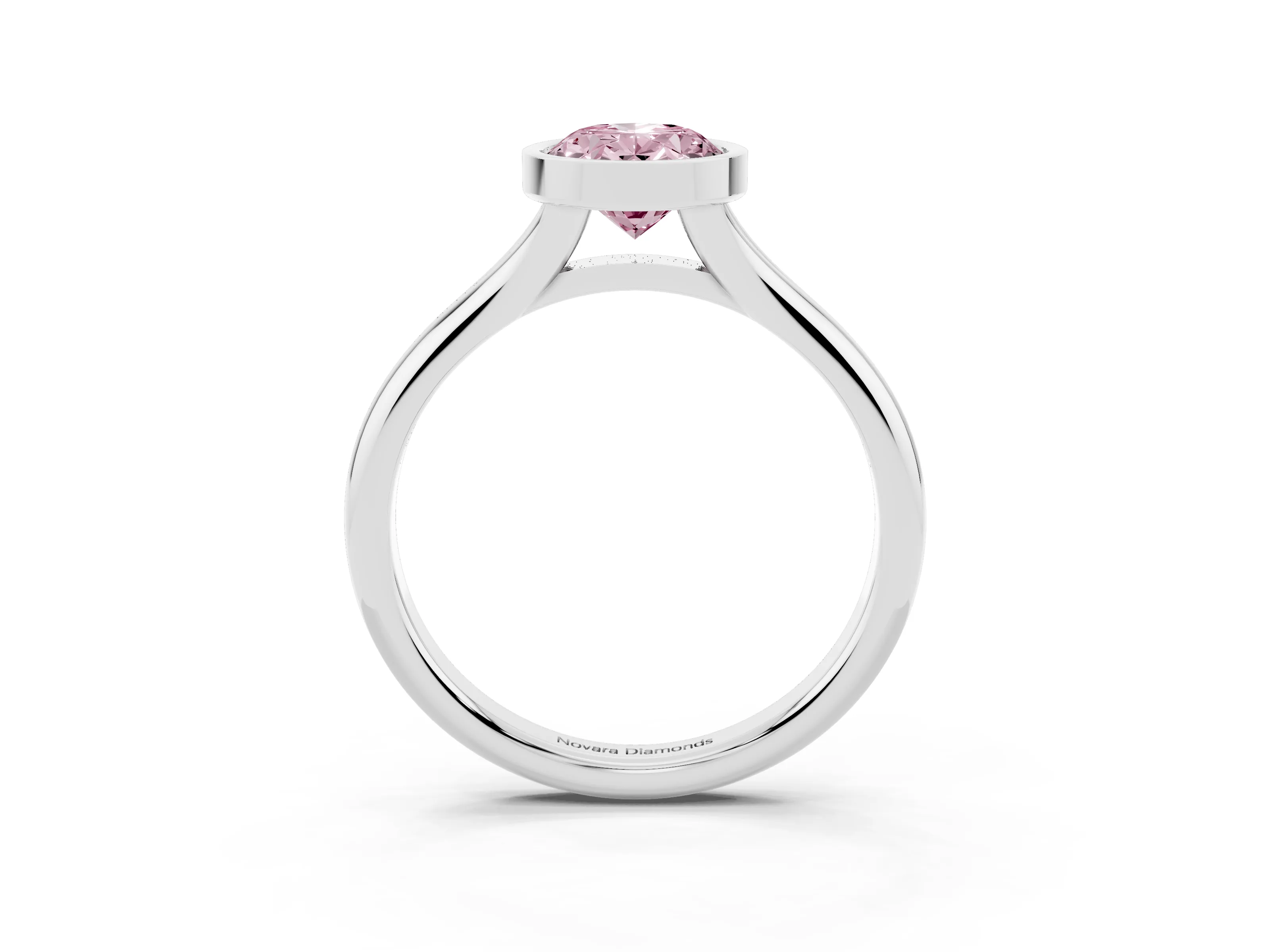Fancy Pink Bezel Set Oval Cut Diamond Solitaire Ring Set in White gold with Smooth Band