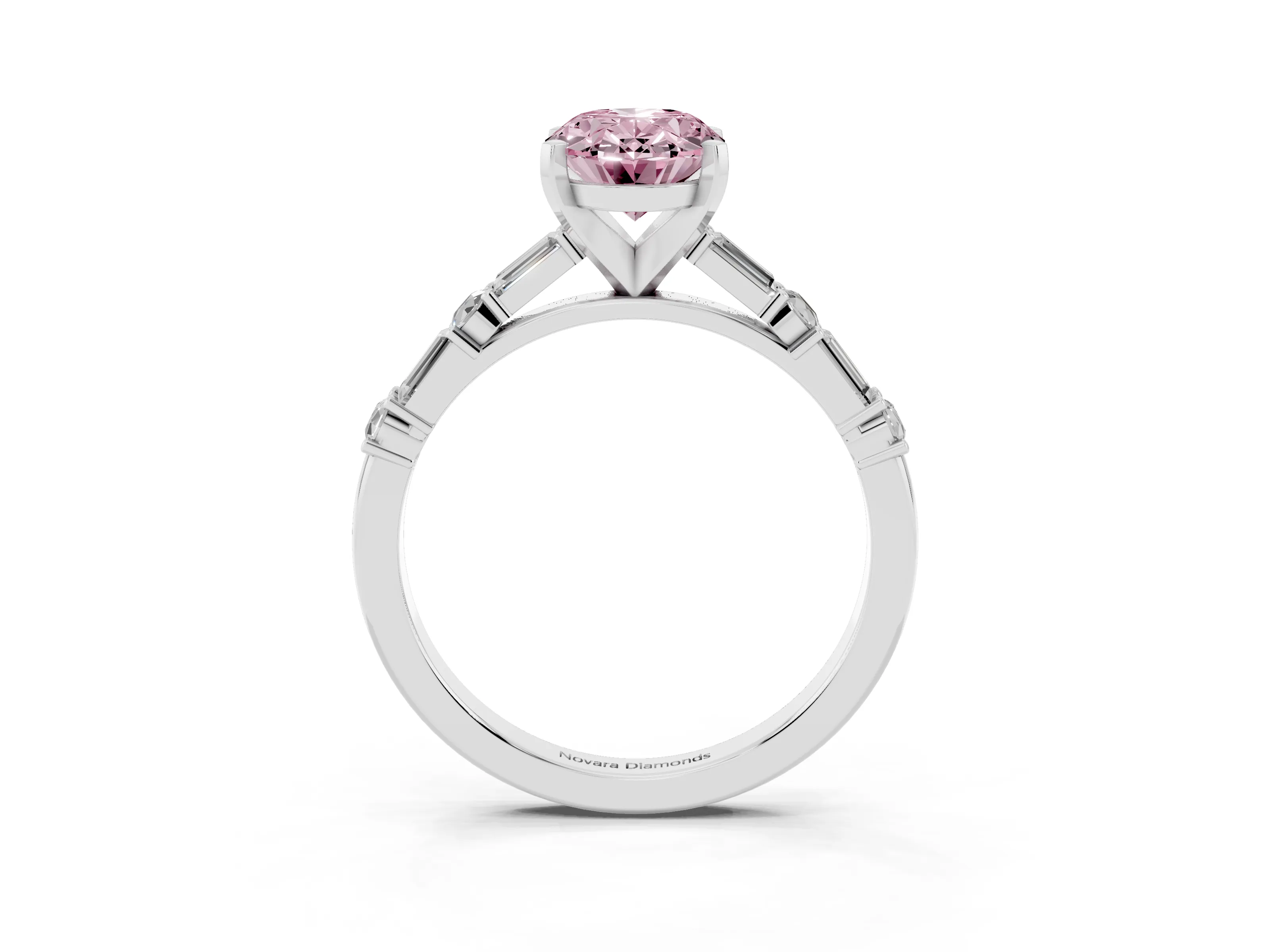 Fancy Pink Oval Cut Diamond Solitaire Set in White gold with Side Baguettes and Channel Set Band