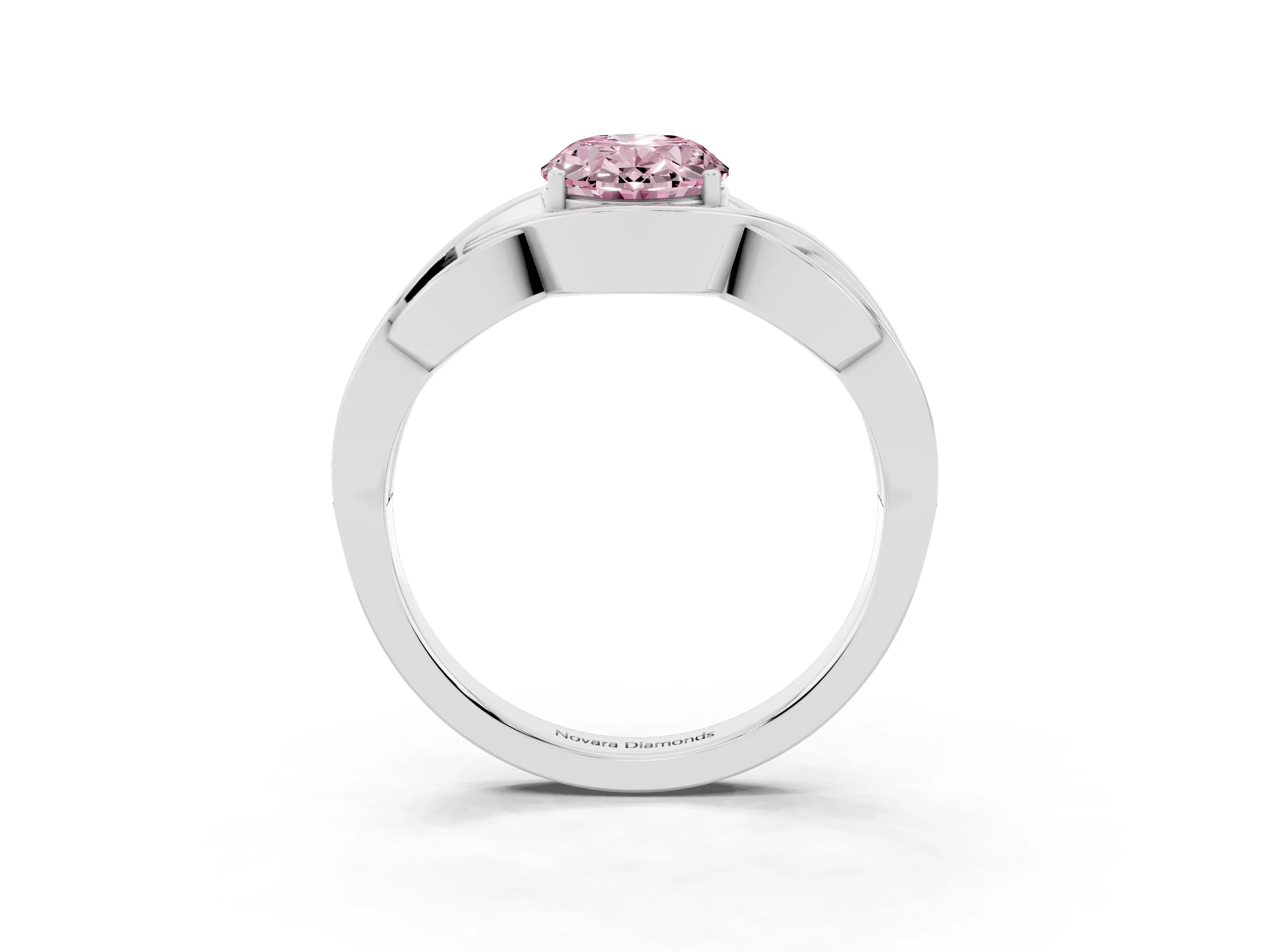Fancy Pink Oval Cut Diamond Solitaire Ring Set in Platinum with Intertwined Band