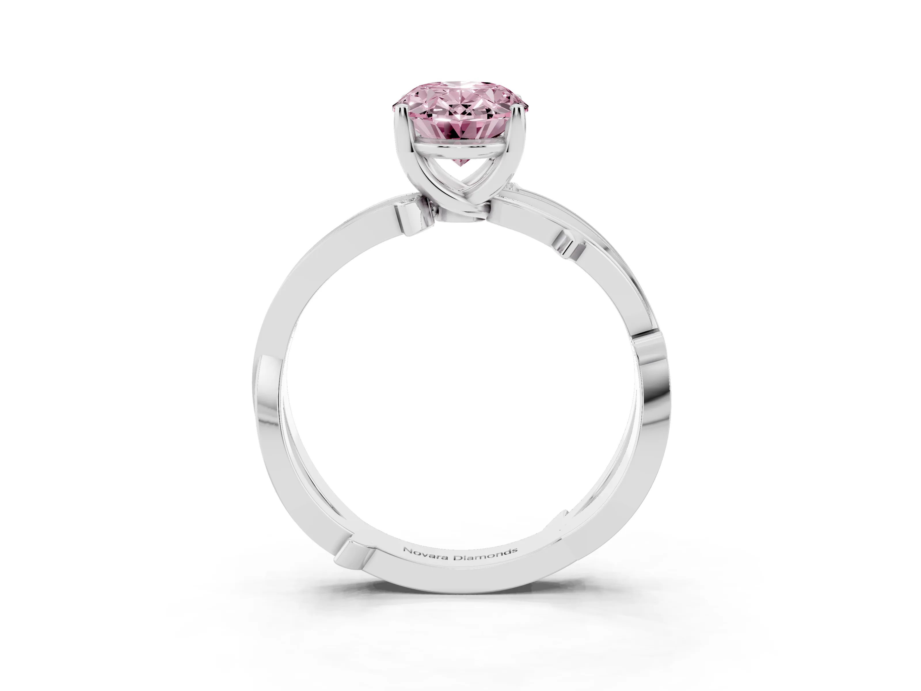 Fancy Pink Oval Cut Diamond Pavé Twist Band Solitaire Ring Set in Platinum with Prong Setting