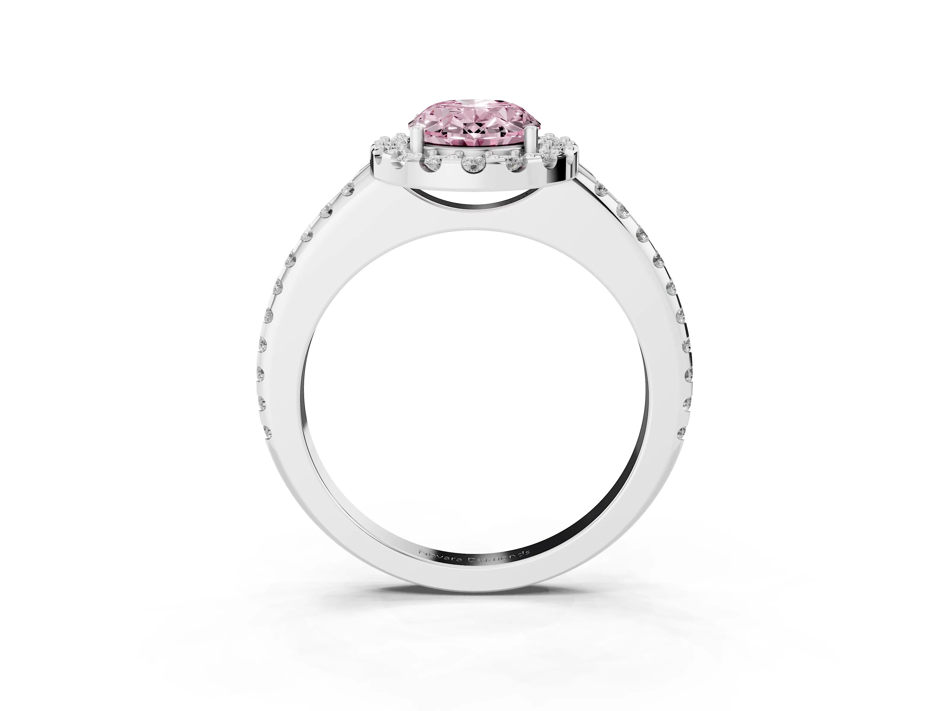 Fancy Pink Oval Cut Diamond Pavé Halo Ring Set in White gold with Prong Setting