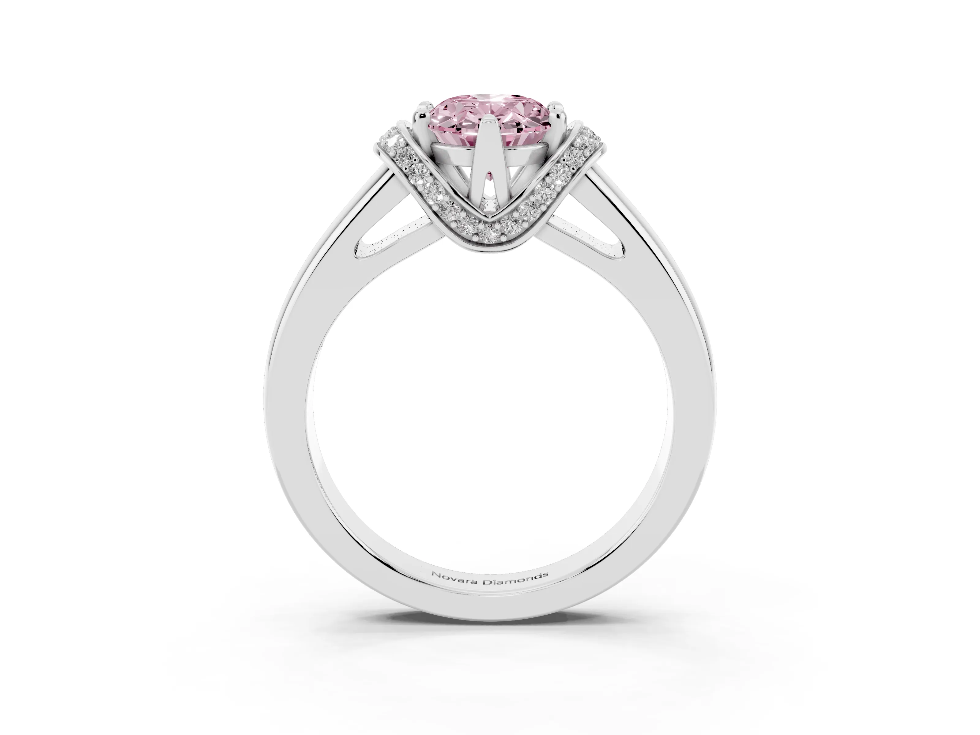 Fancy Pink Oval Cut Diamond Pavé Band Solitaire Ring Set in Silver with Prong Setting