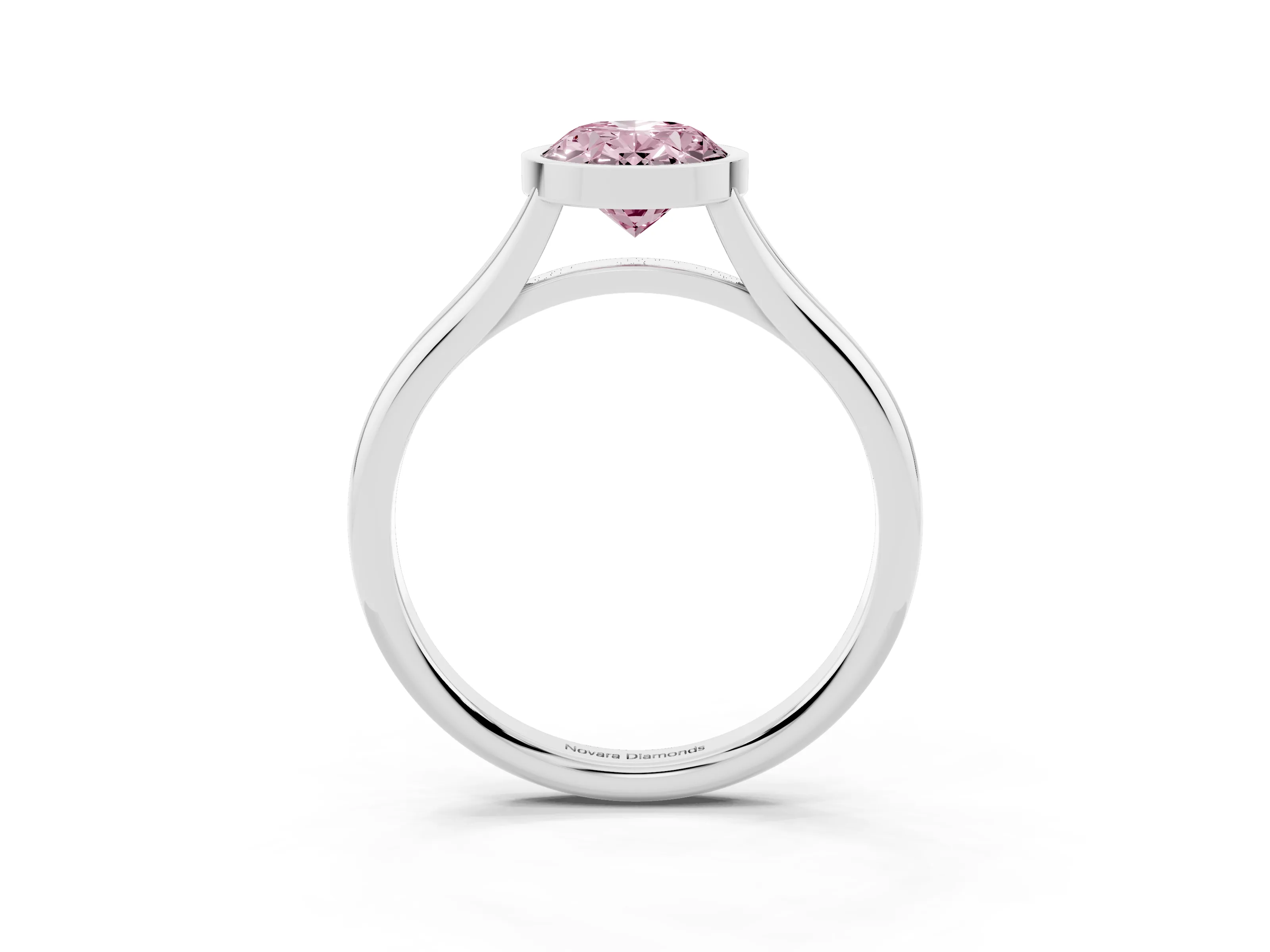 Fancy Pink Bezel Set Oval Cut Diamond Solitaire Ring Set in Silver with Tapered Band