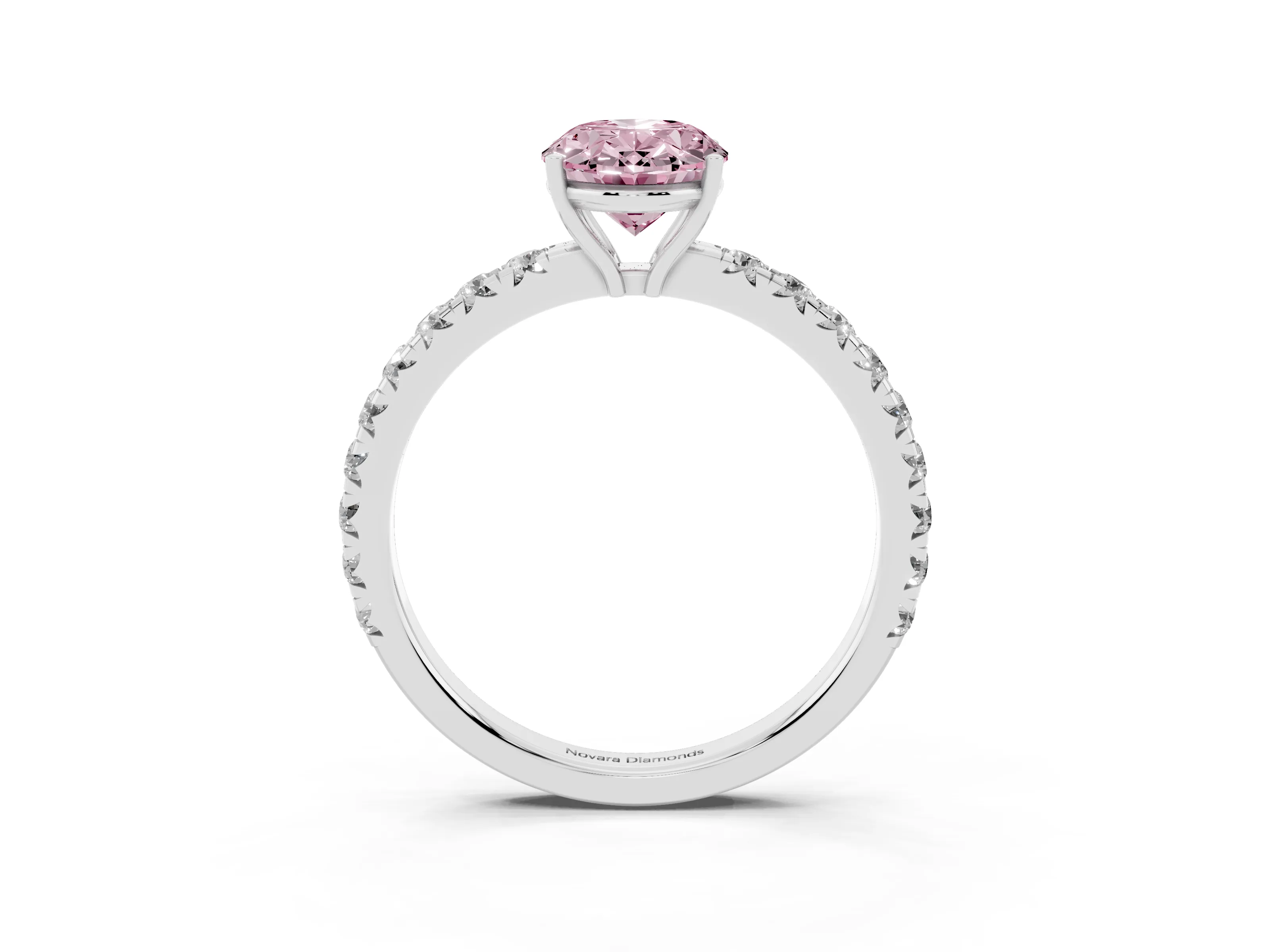 Fancy Pink Oval Cut Diamond Pavé Solitaire Engagement Ring Set in Platinum with Prong Setting