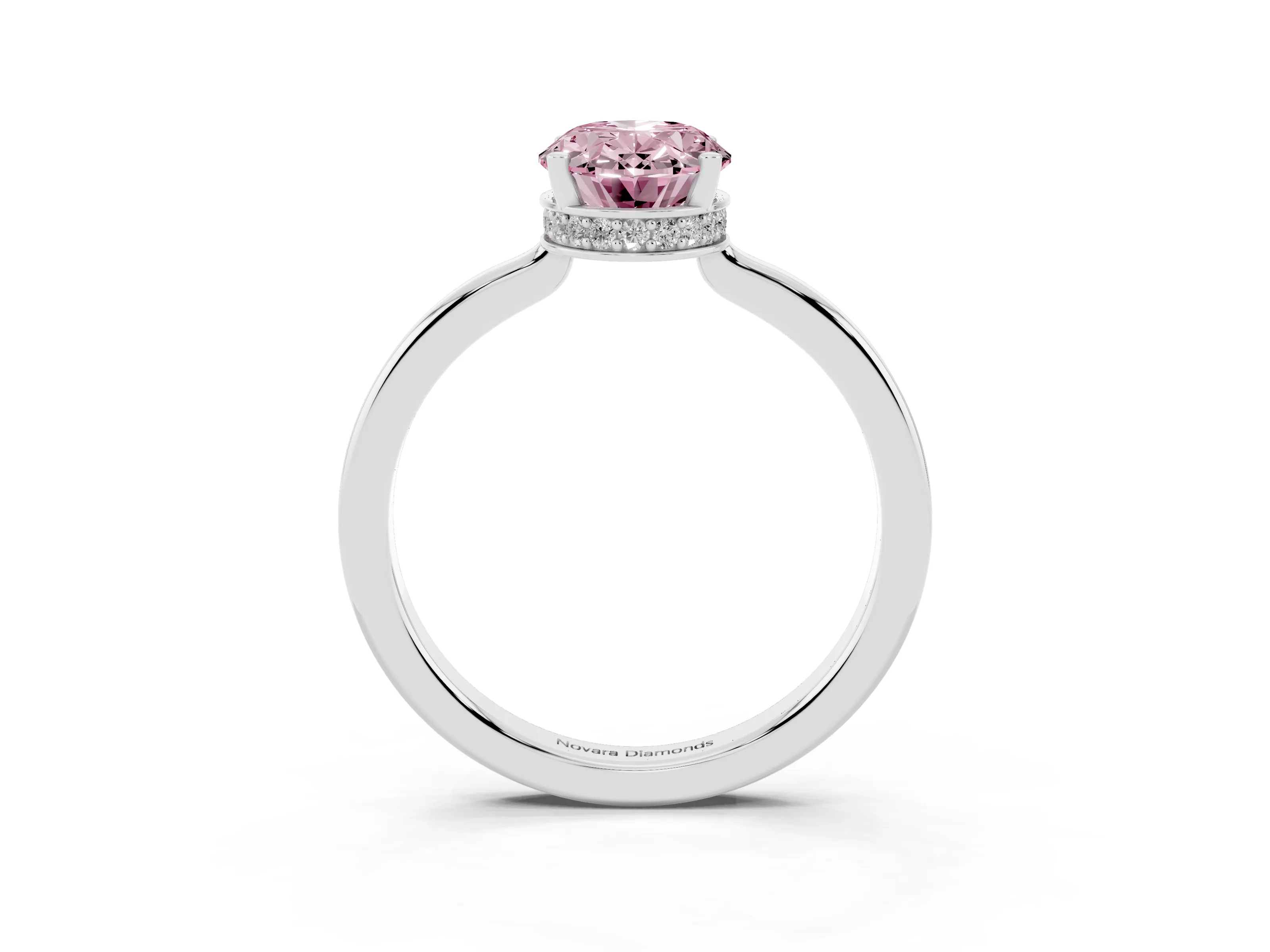 Fancy Pink Oval Cut Diamond Solitaire Engagement Ring Set in White gold with Prong Setting on a Plain Band