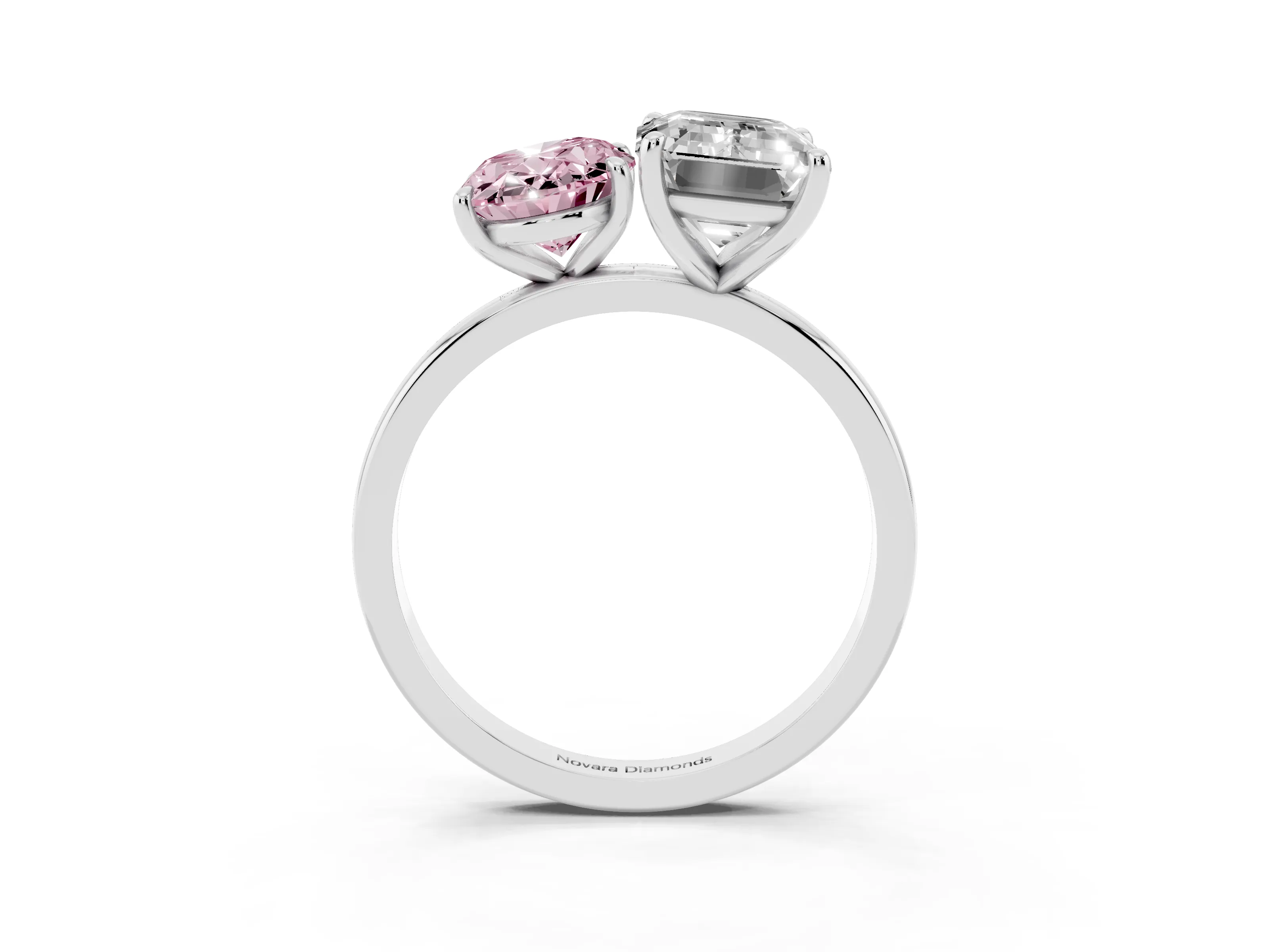 Fancy Pink Oval Cut and Emerald Cut Toi Moi Ring Set in Platinum with Prong Setting