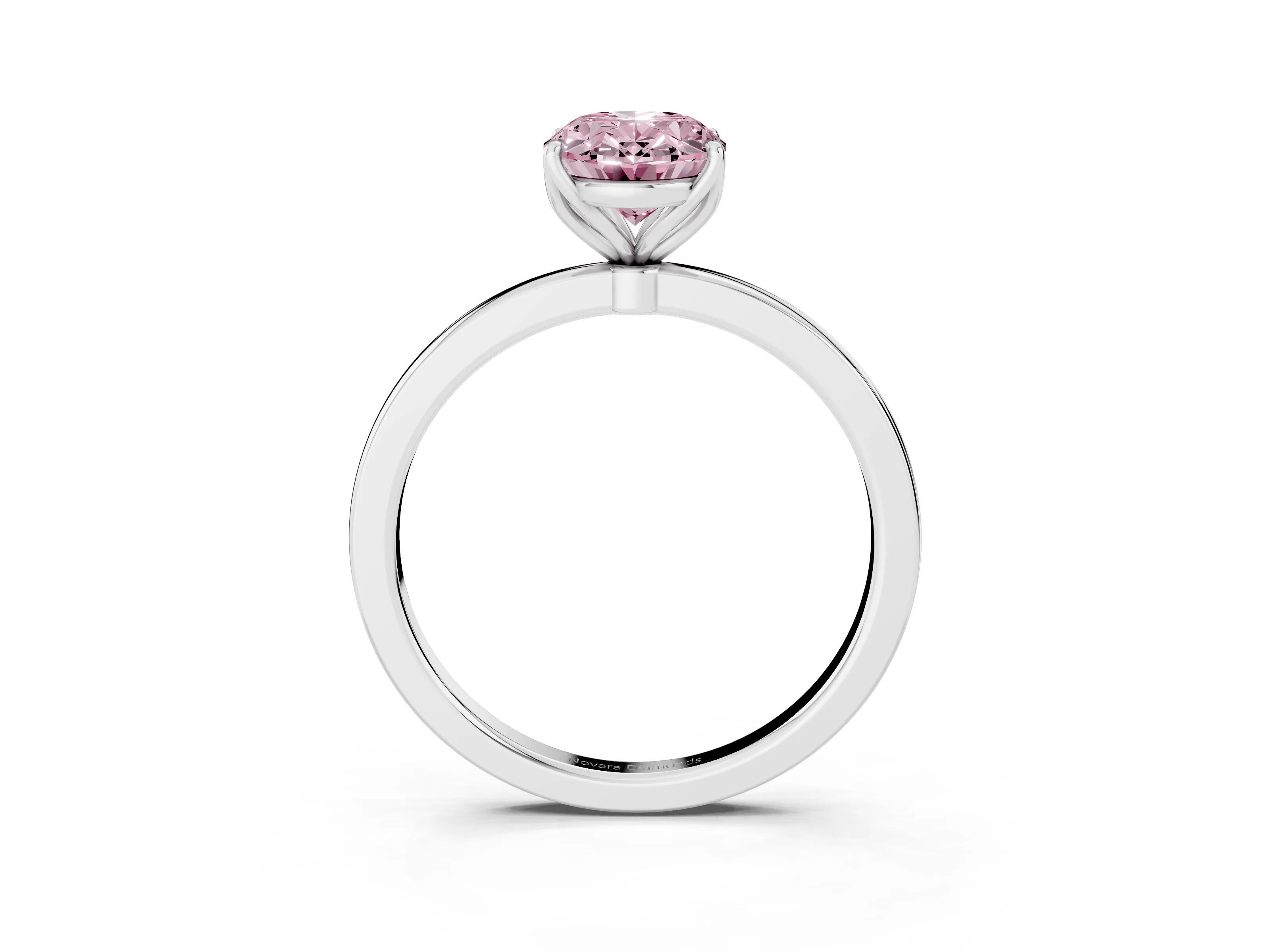 Fancy Pink Oval Cut Diamond Solitaire Ring Set in White gold with Prong Setting and Thin Polished Band