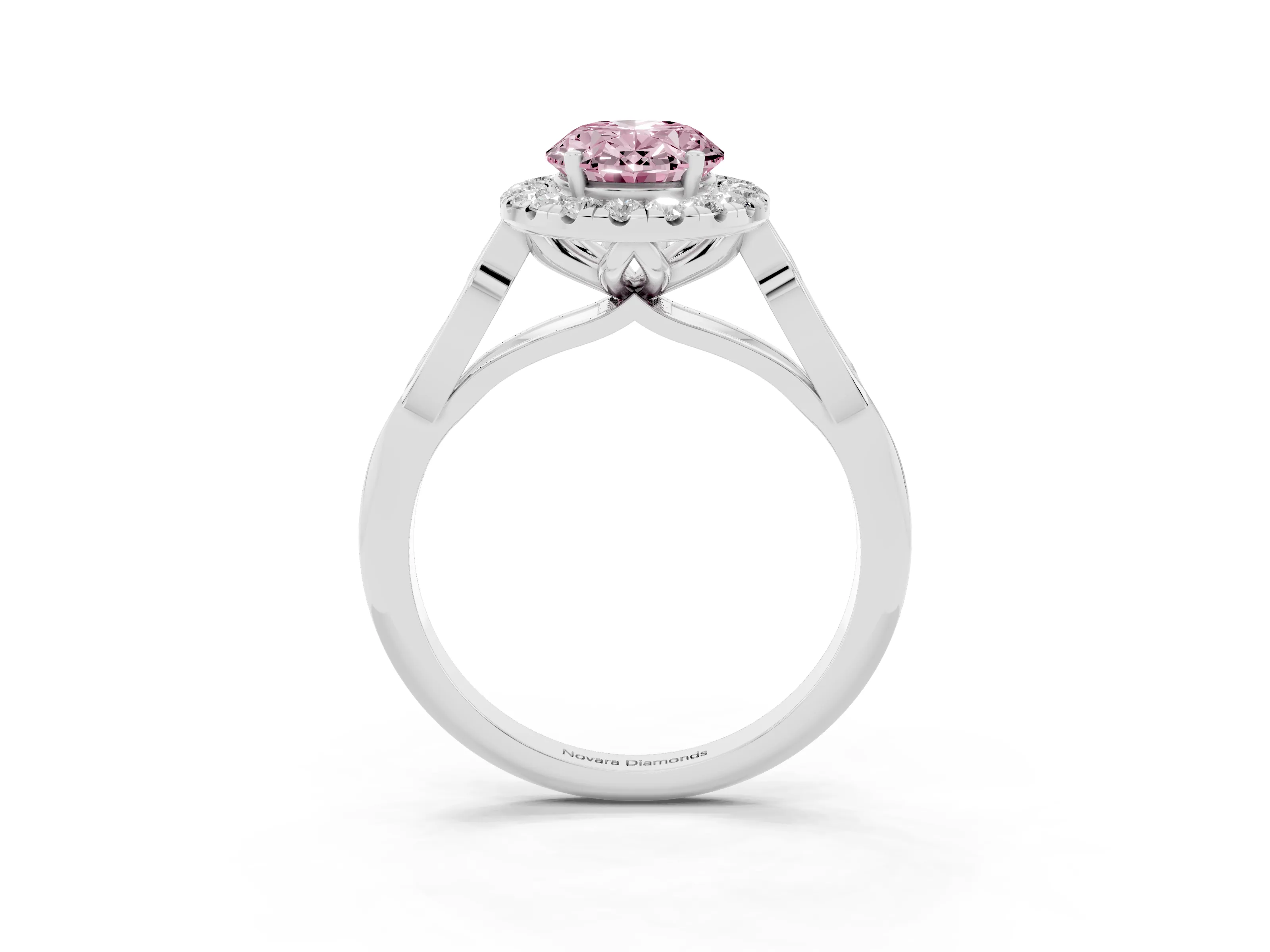 Fancy Pink Oval Cut Diamond Halo Engagement Ring Set in Platinum with Filigree Band and Prong-Set Center
