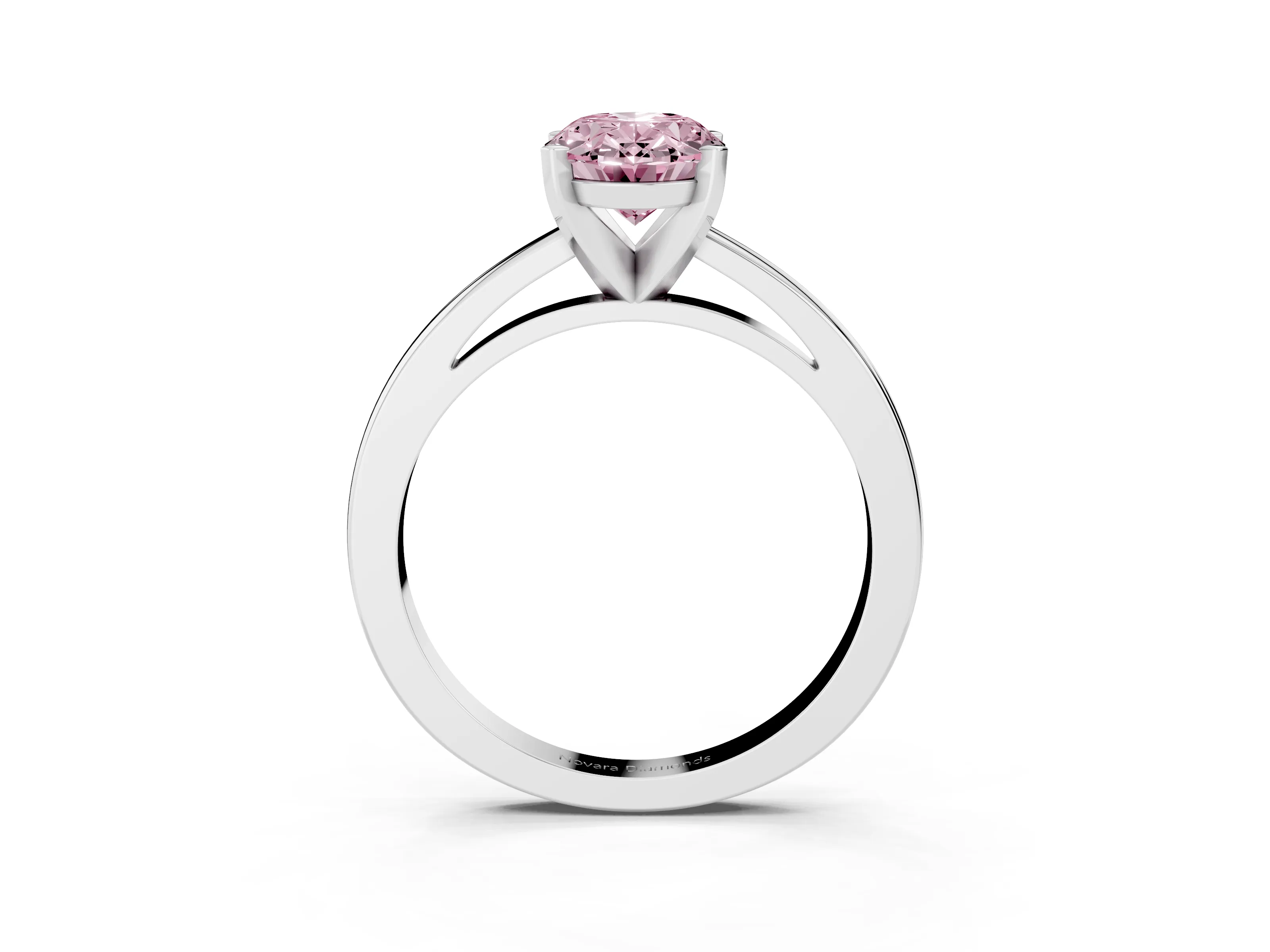 Fancy Pink Oval Cut Diamond Solitaire Engagement Ring Set in Silver with Prong Setting on a Classic Band