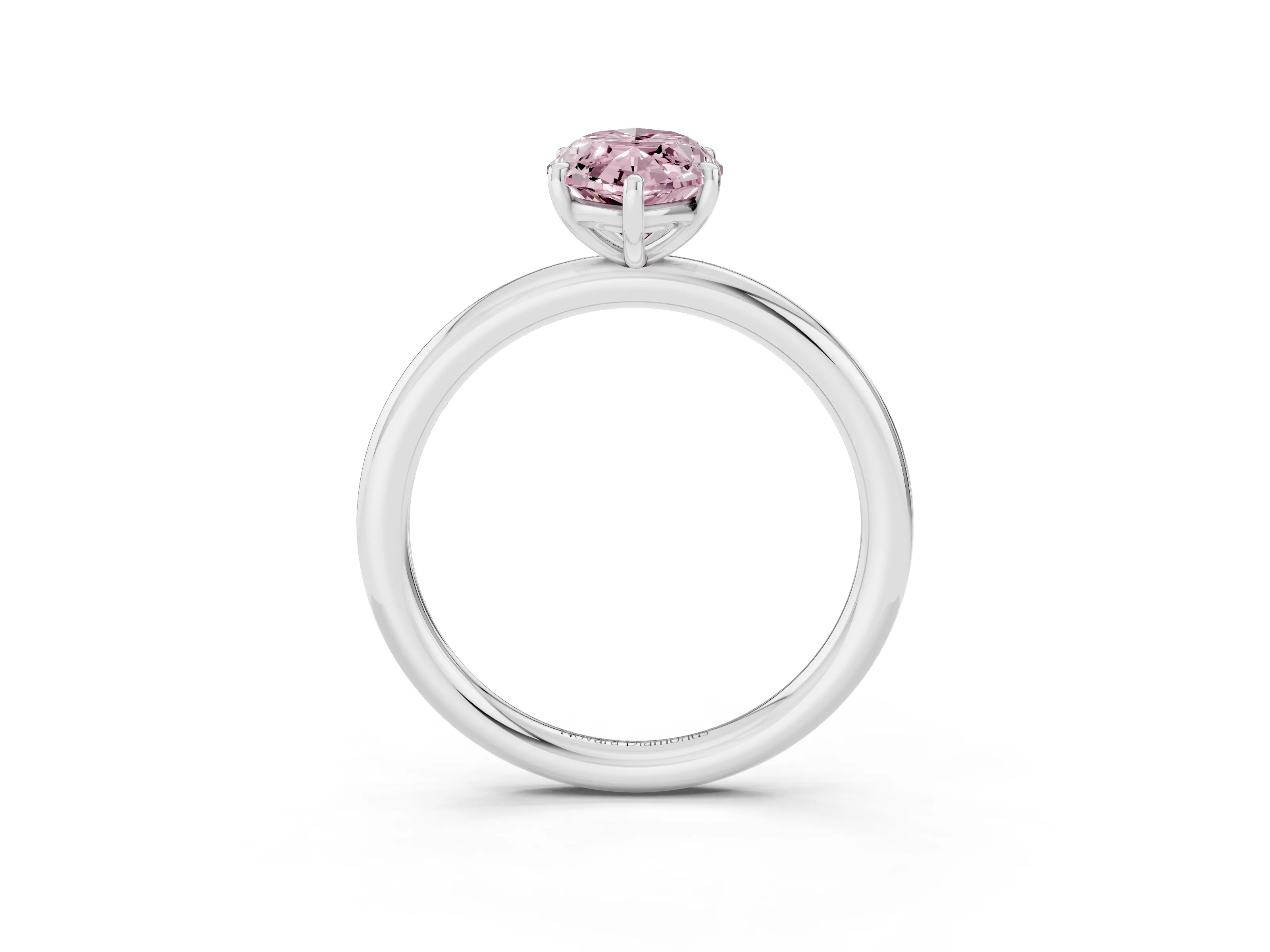 Fancy Pink Oval Cut Diamond Solitaire Ring Set in Silver with Prong Setting on a Polished Plain Band