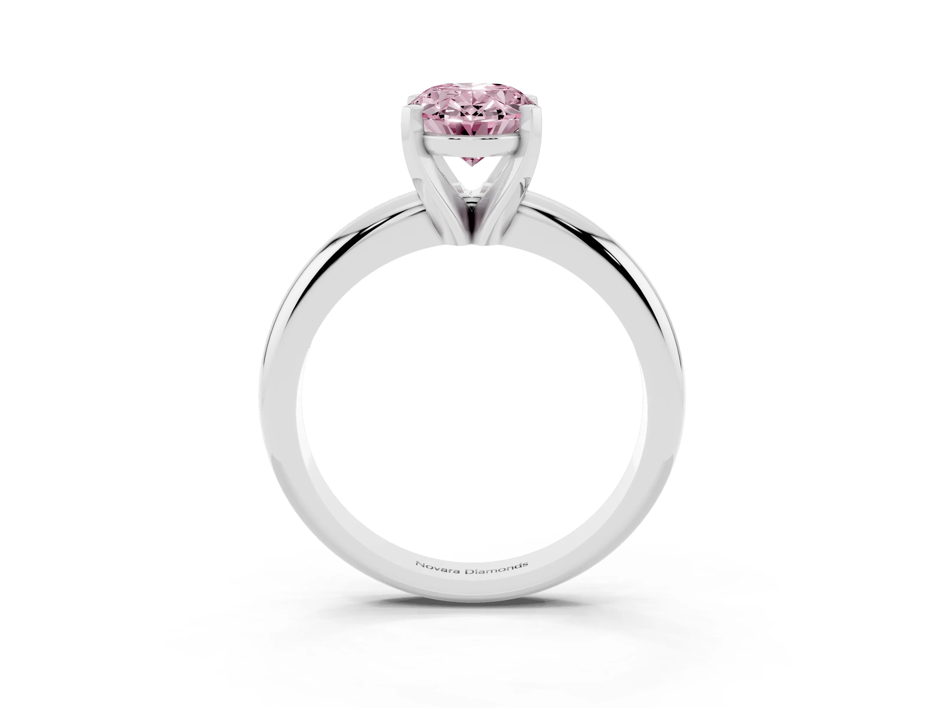 Fancy Pink Oval Cut Diamond Solitaire Engagement Ring Set in Silver with Round Band and Prong Setting