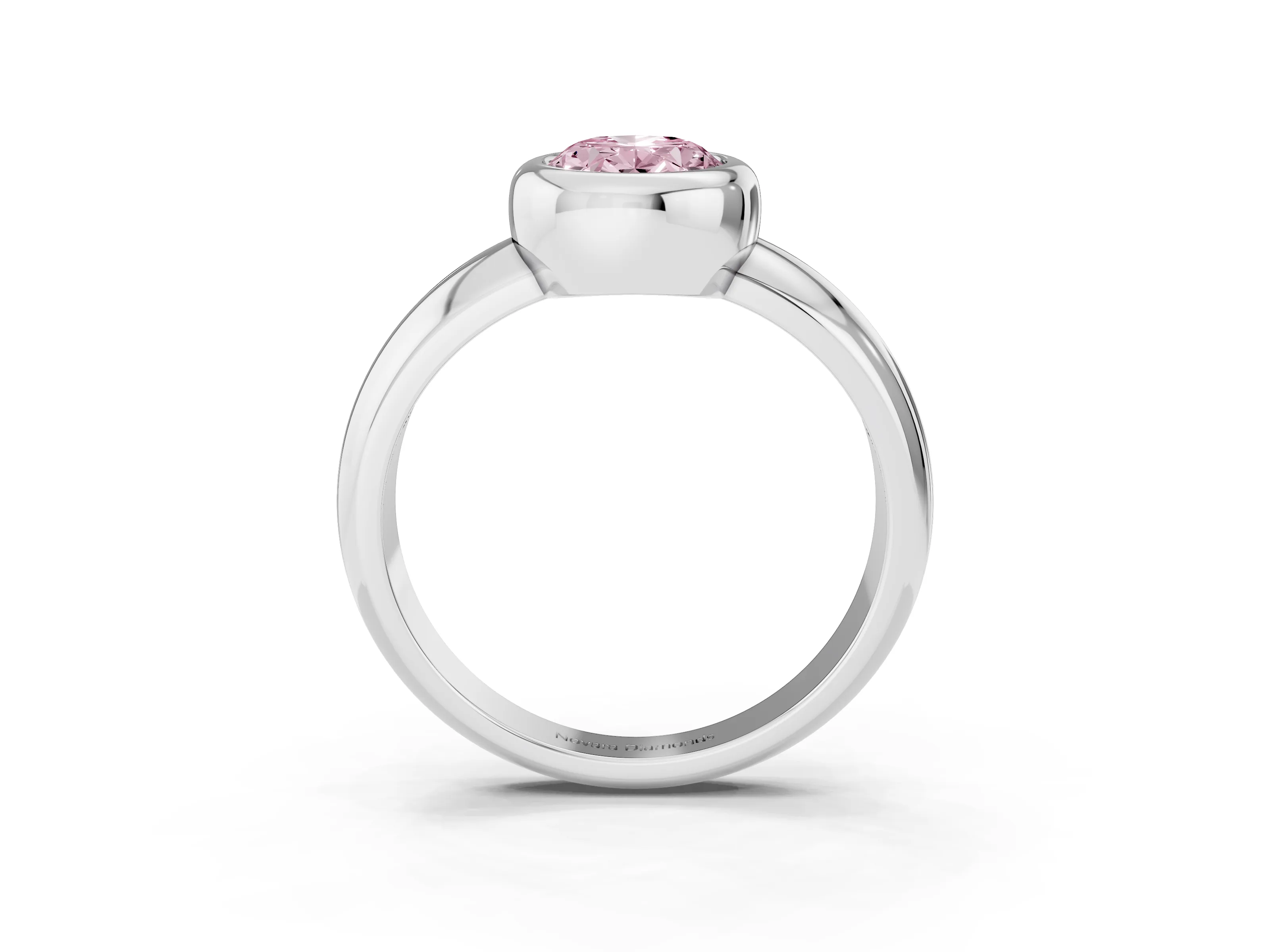 Fancy Pink Bezel Set Oval Cut Diamond Solitaire Ring Set in Silver with Wide Band