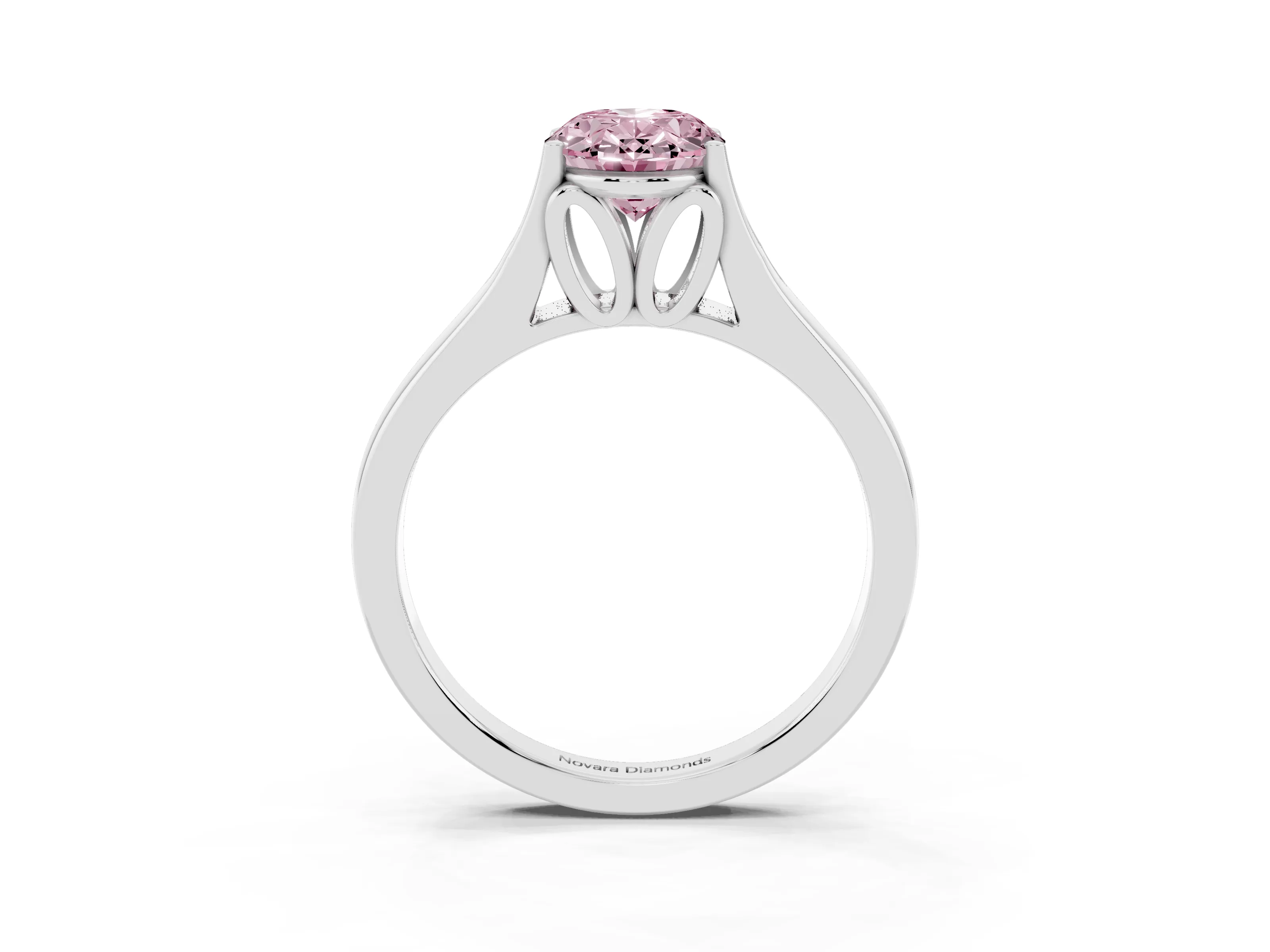 Fancy Pink Oval Cut Diamond Solitaire Ring Set in Silver with Arched Cathedral Band and Prong Setting