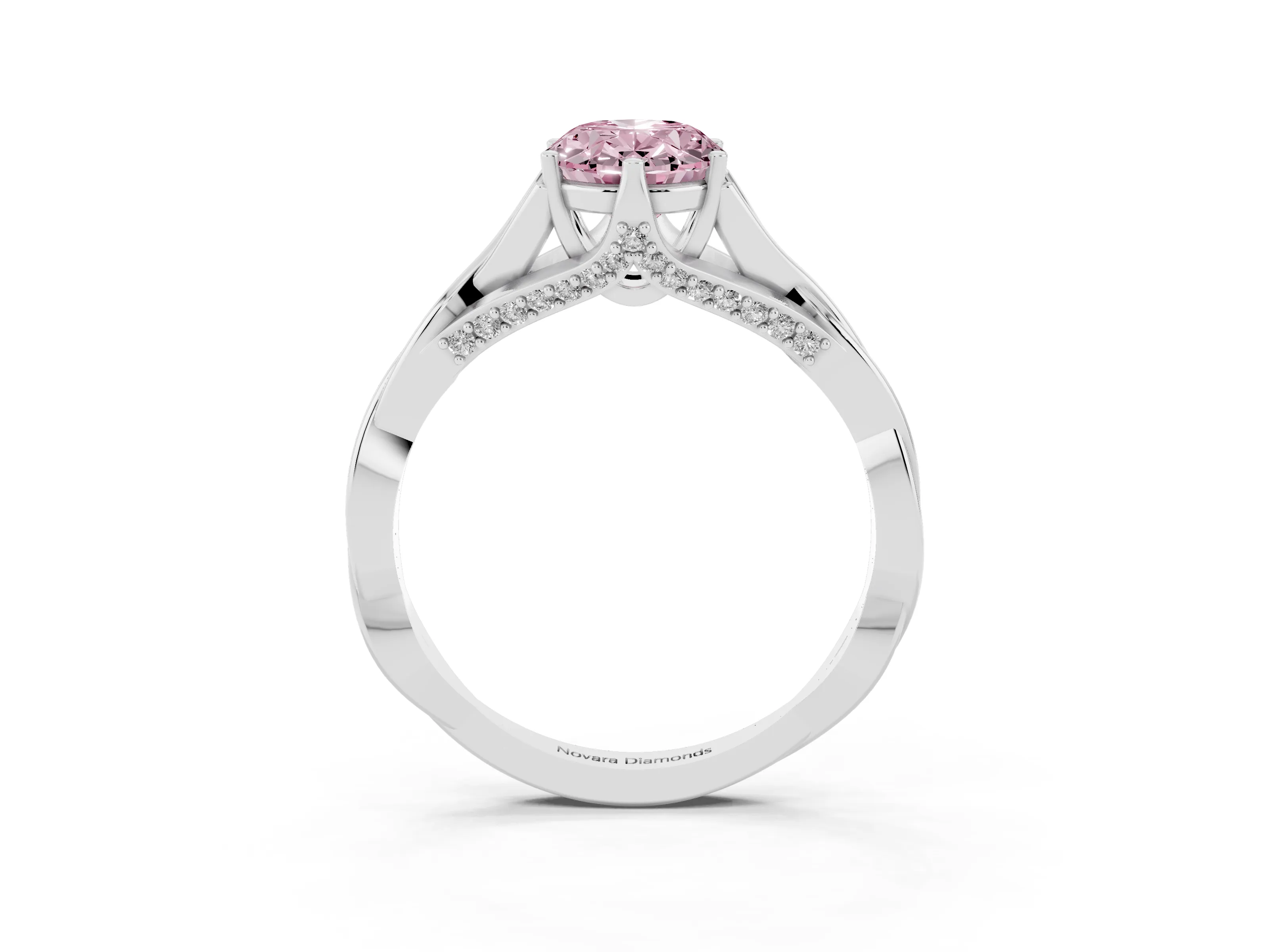 Fancy Pink Oval Cut Diamond Intertwined Twist Band Solitaire Ring Set in White gold with Prong Setting
