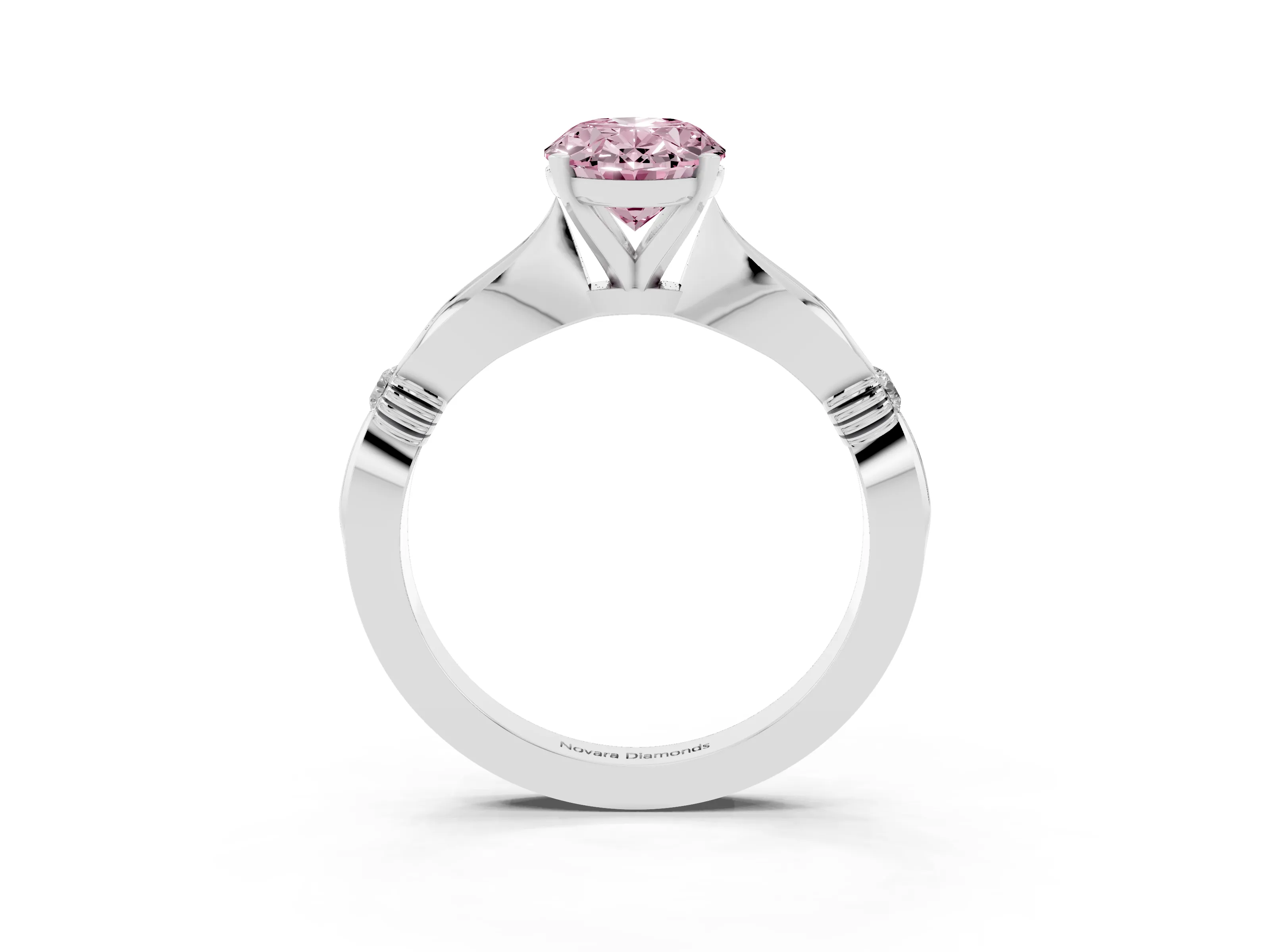 Fancy Pink Oval Cut Diamond Solitaire Twisted Band Ring Set in Silver with Accent Stones and Prong Setting