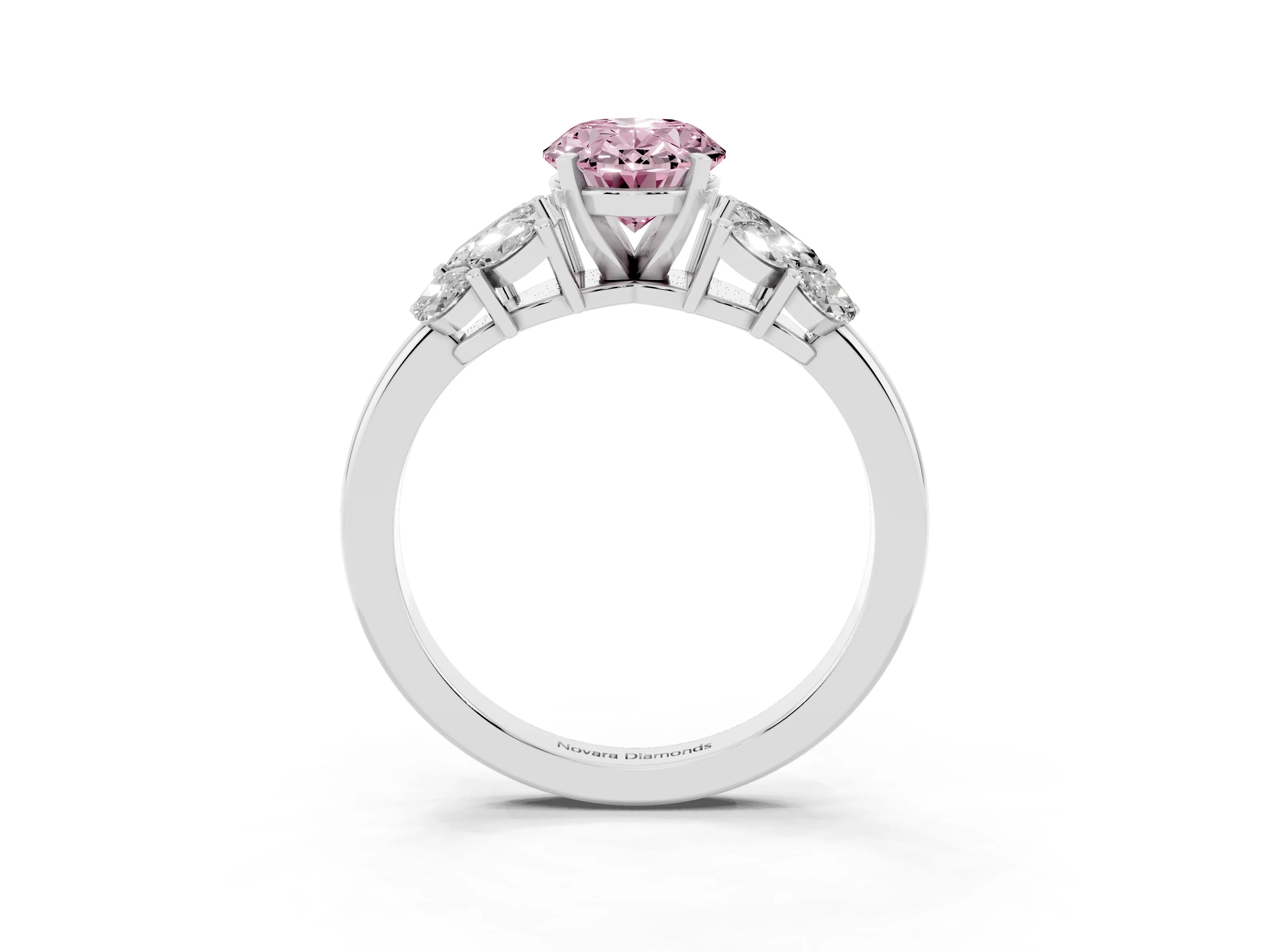 Fancy Pink Oval Cut Diamond Cluster Leaf Design Ring Set in White gold with Prong Setting
