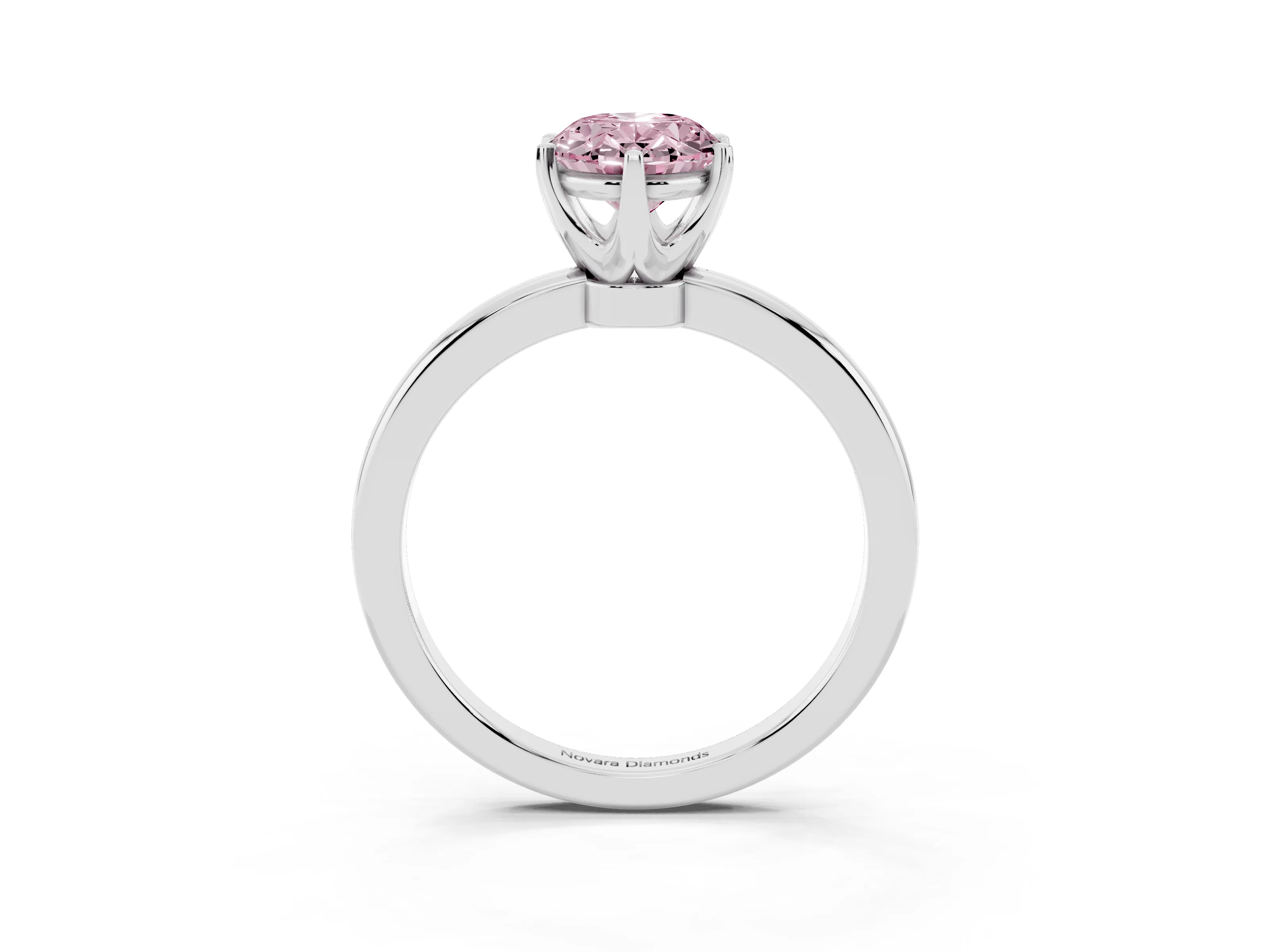 Fancy Pink Oval Cut Diamond Solitaire Ring Set in White gold with Raised Prong Setting on a Classic Band