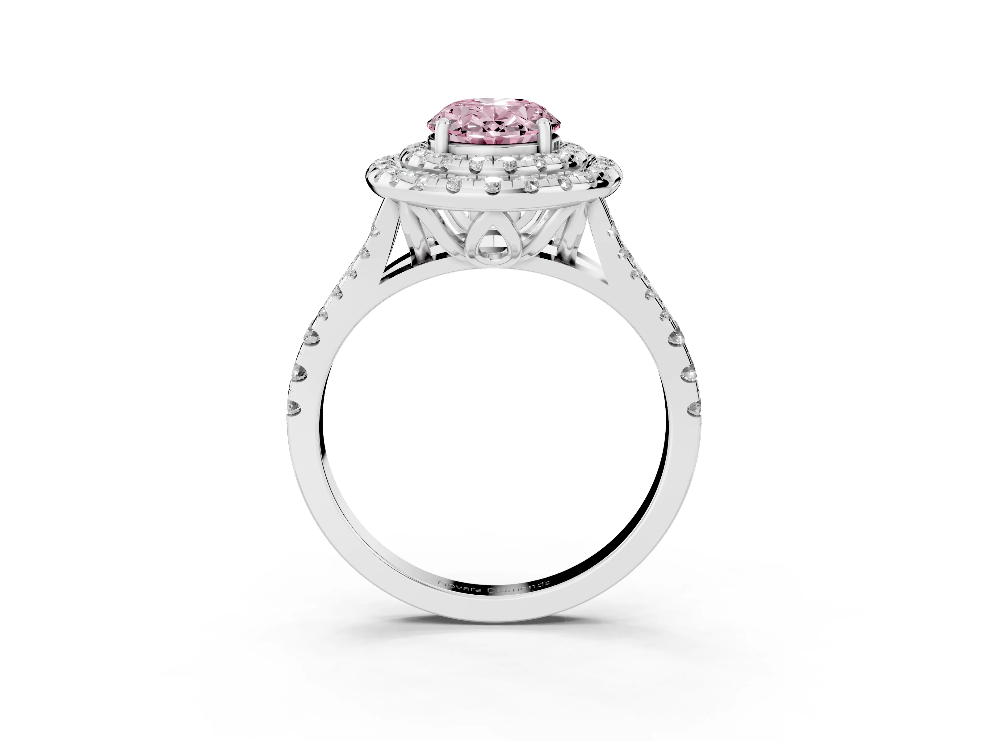 Fancy Pink Oval Cut Diamond Double Halo Ring Set in Silver with Pavé Split Shank and Prong Setting