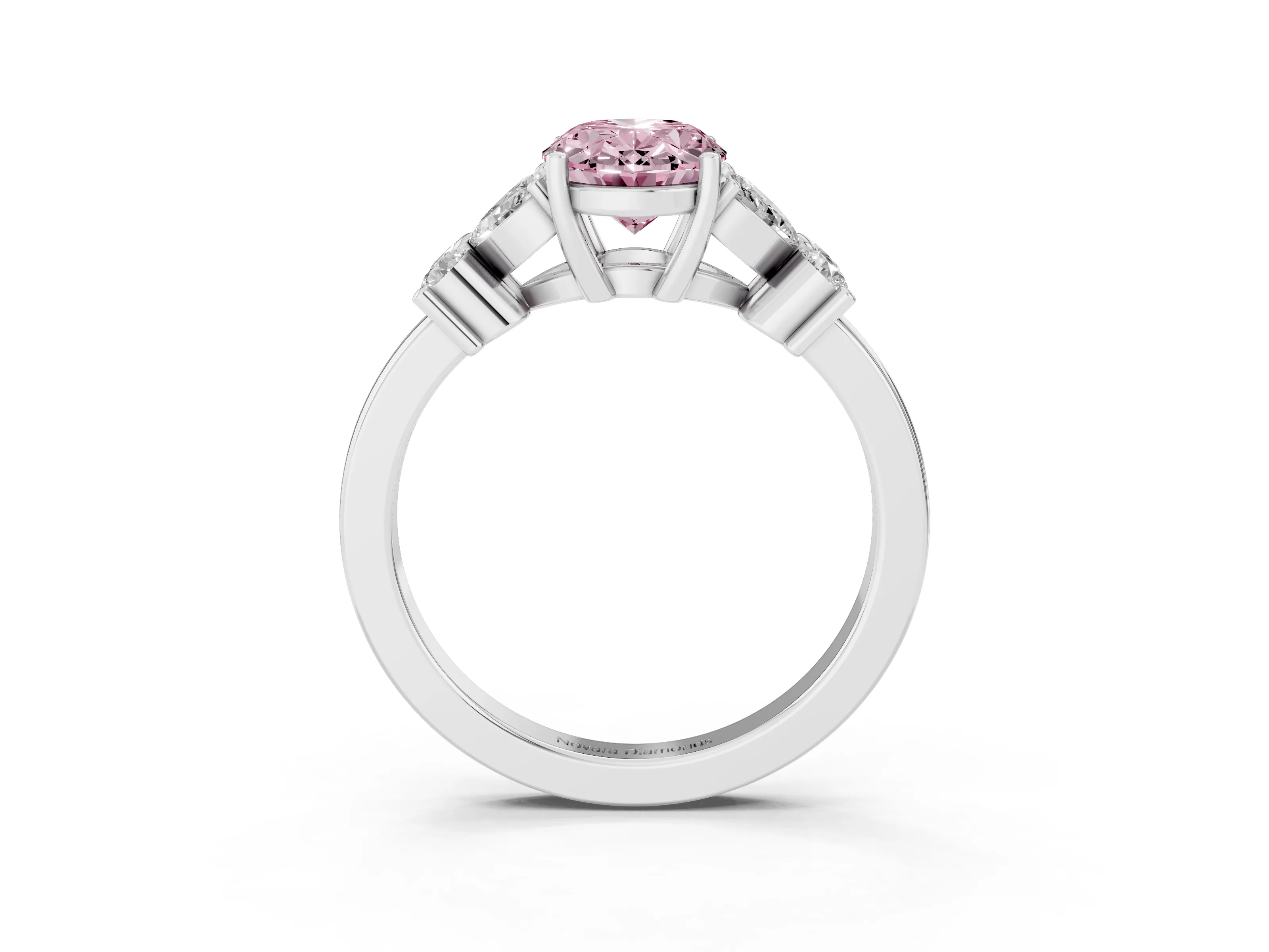 Fancy Pink Oval Cut Diamond Floral Cluster Ring Set in Silver with Marquise Petals and Prong Setting