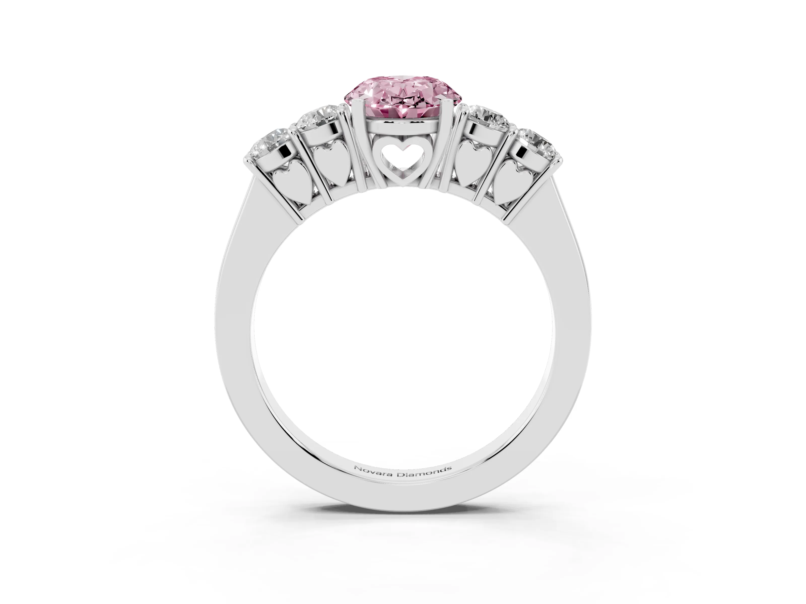 Fancy Pink Oval Cut Diamond Five-Stone Prong Set Band Ring Set in Silver with Polished Band