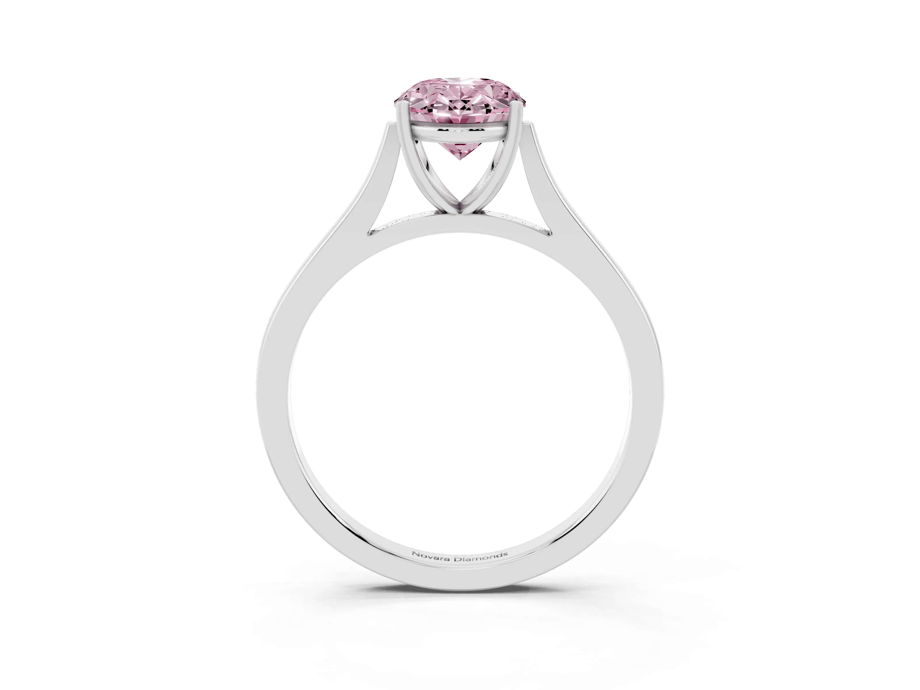 Fancy Pink Oval Cut Diamond Solitaire Heart Prong Engagement Ring Set in Platinum with Tapered Band
