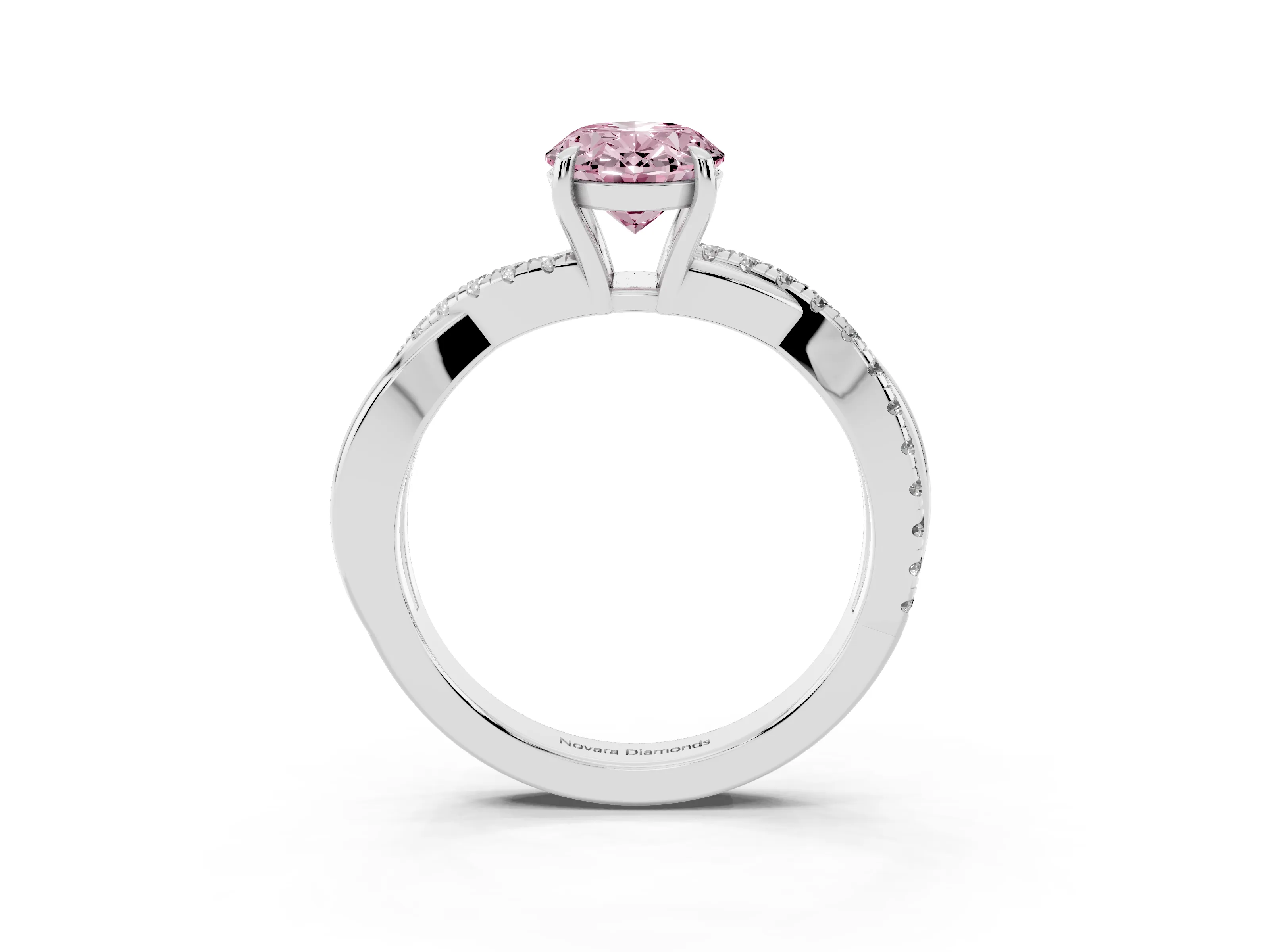 Fancy Pink Oval Cut Diamond Twisted Pavé Band Ring Set in Silver with Prong Setting