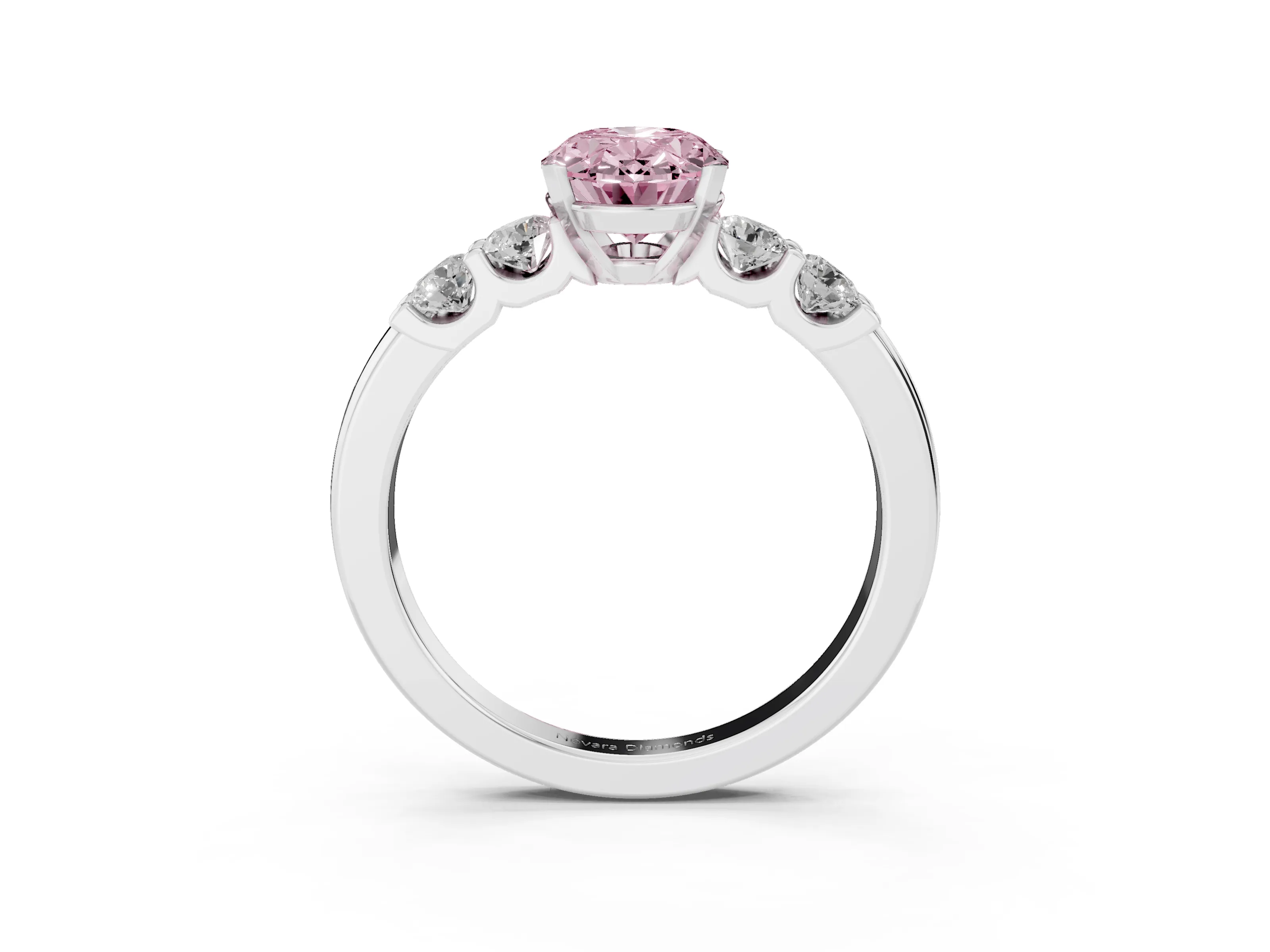 Fancy Pink Oval Cut Diamond Five-Stone Prong Set Engagement Ring Set in Platinum with Channel Band