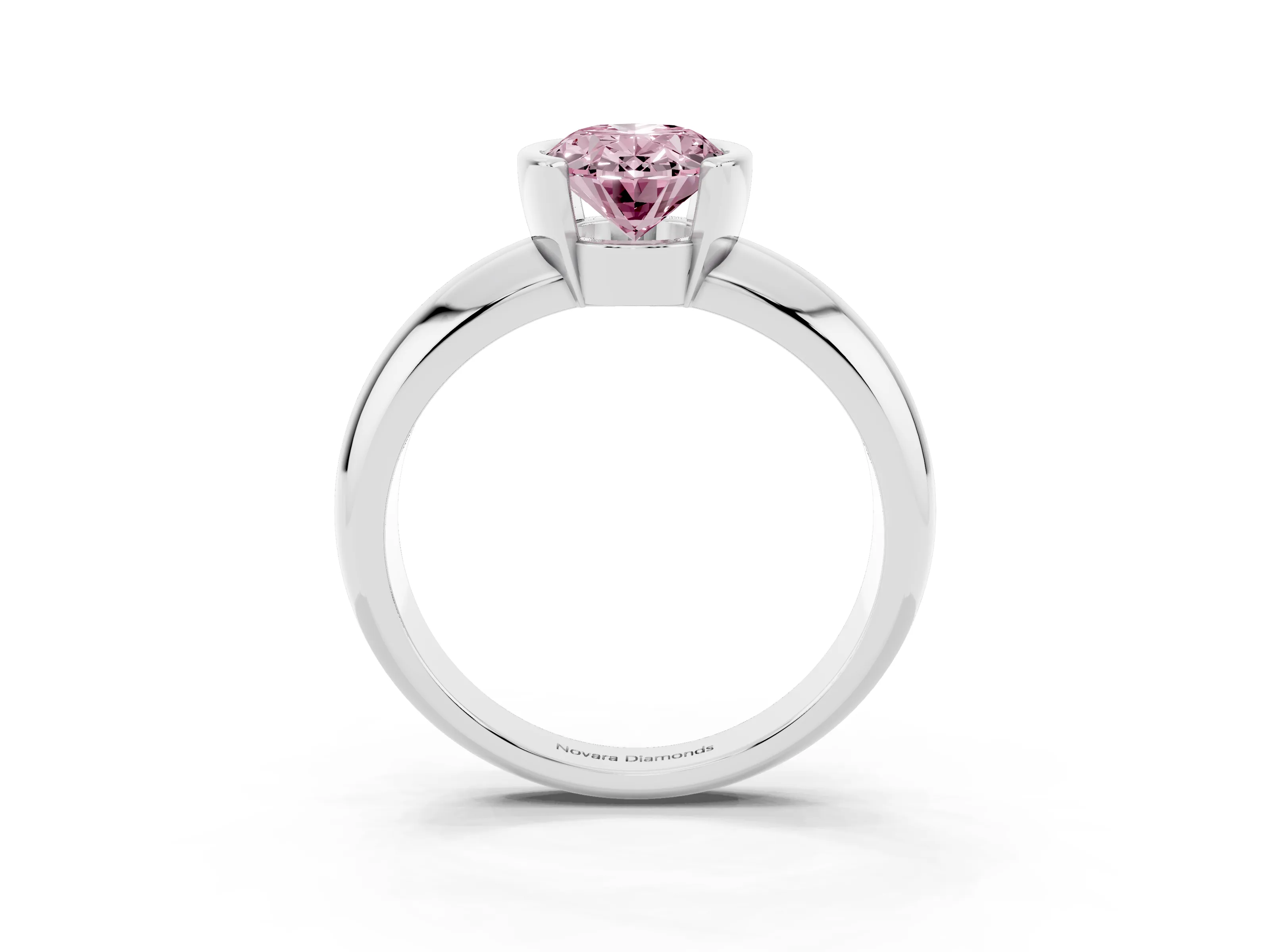Fancy Pink Oval Cut Diamond Solitaire Tension Set Ring Set in Silver with Wide Band