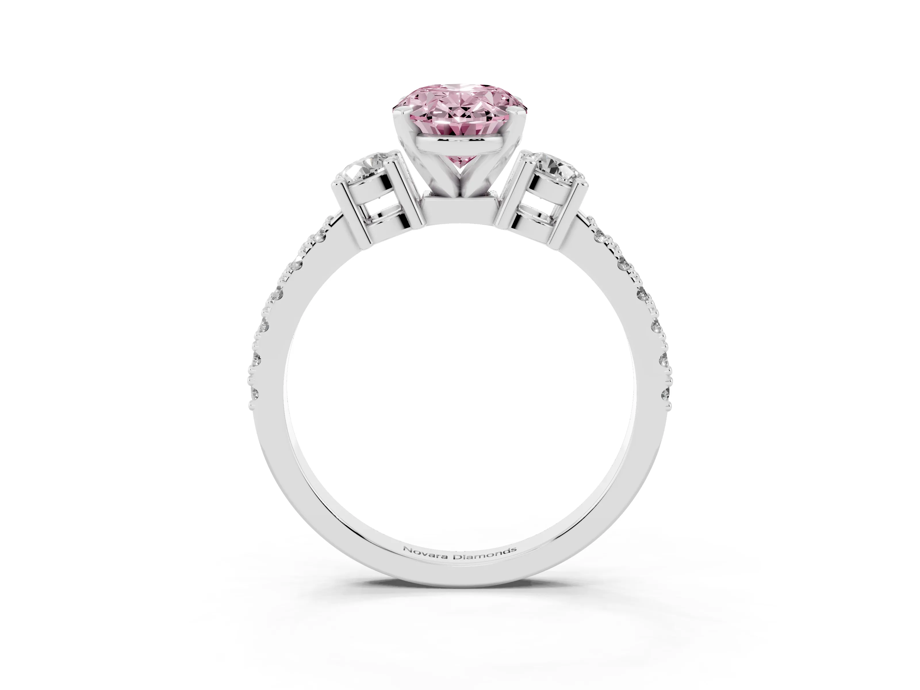 Fancy Pink Three-Stone Oval Cut Diamond Pavé Band Ring Set in Silver with Prong Setting
