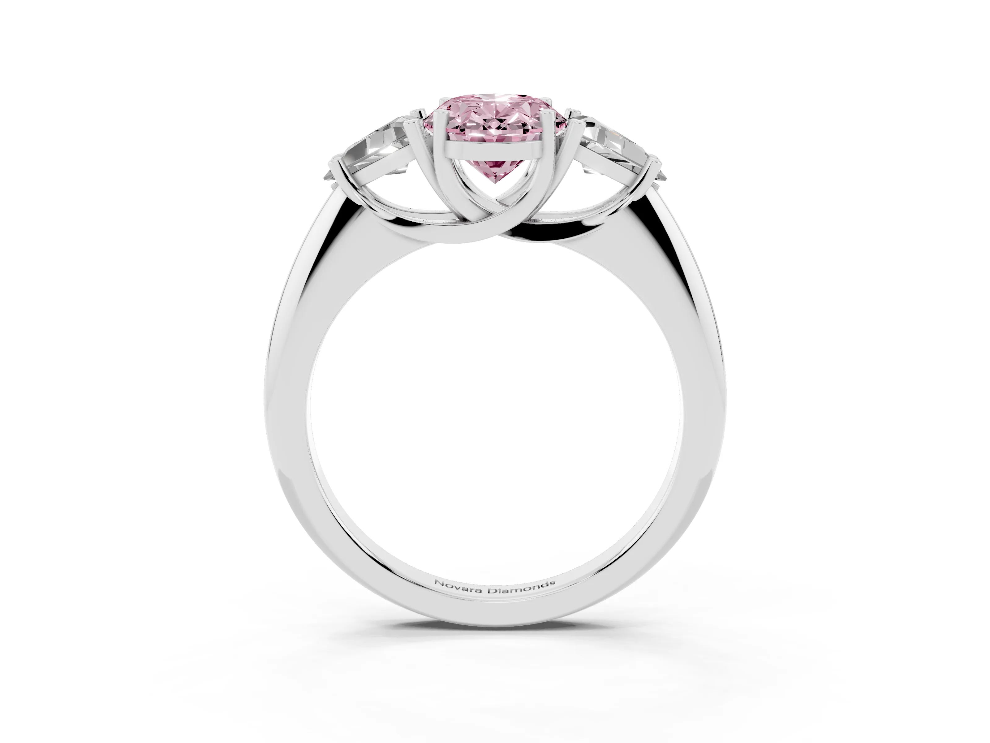Fancy Pink Oval Cut Diamond Three-Stone Engagement Ring Set in Platinum with Trillion Side Stones