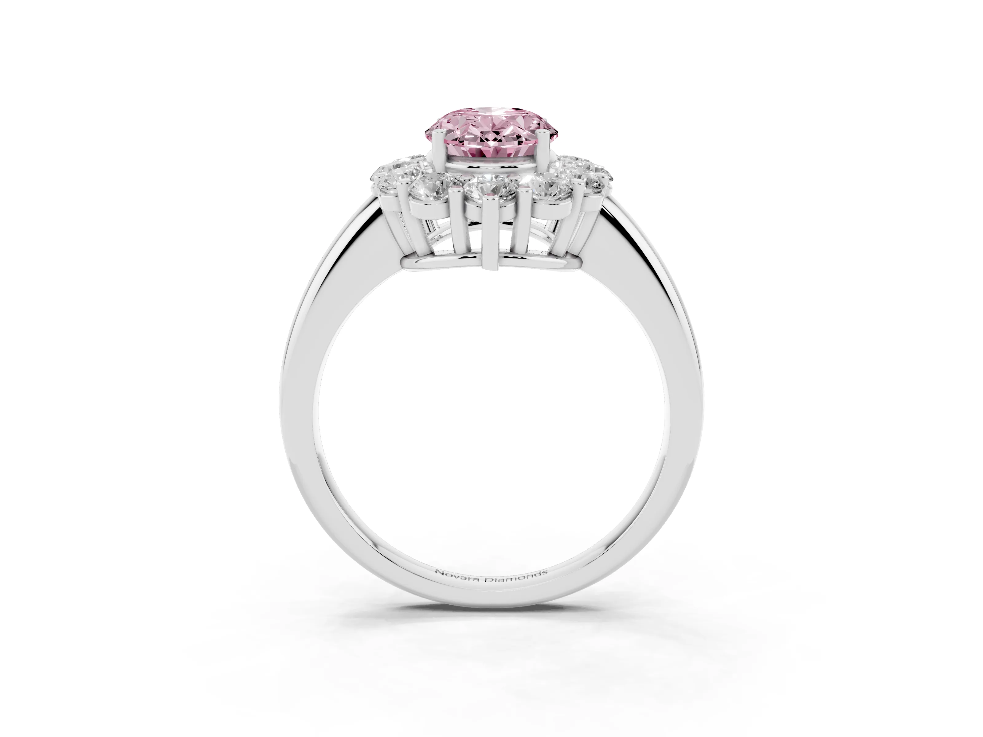 Fancy Pink Oval Cut Diamond Halo Cluster Engagement Ring Set in Silver with Polished Band and Prong Setting