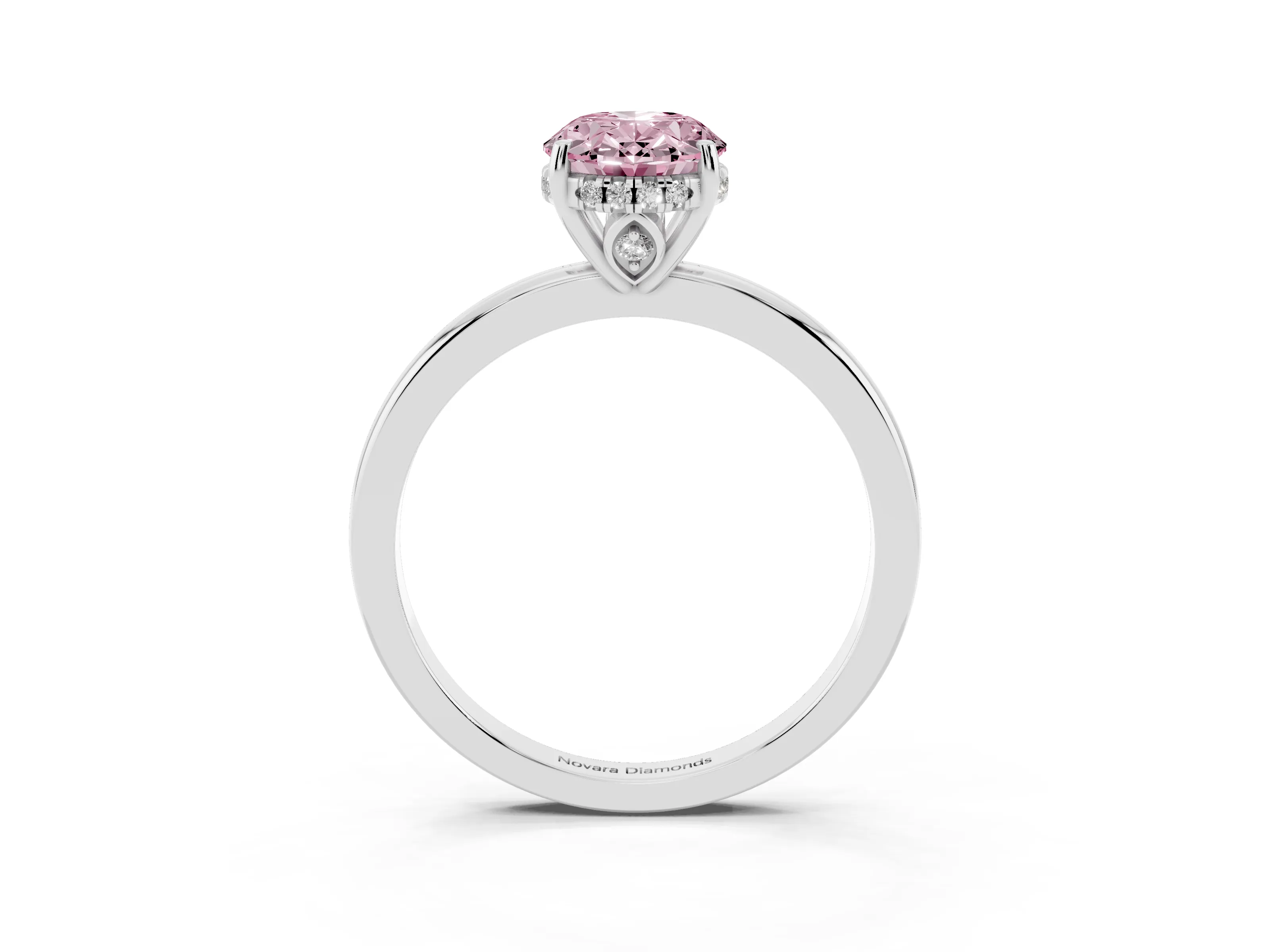 Fancy Pink Oval Cut Diamond Solitaire Ring Set in Silver with Plain Band and Prong Setting