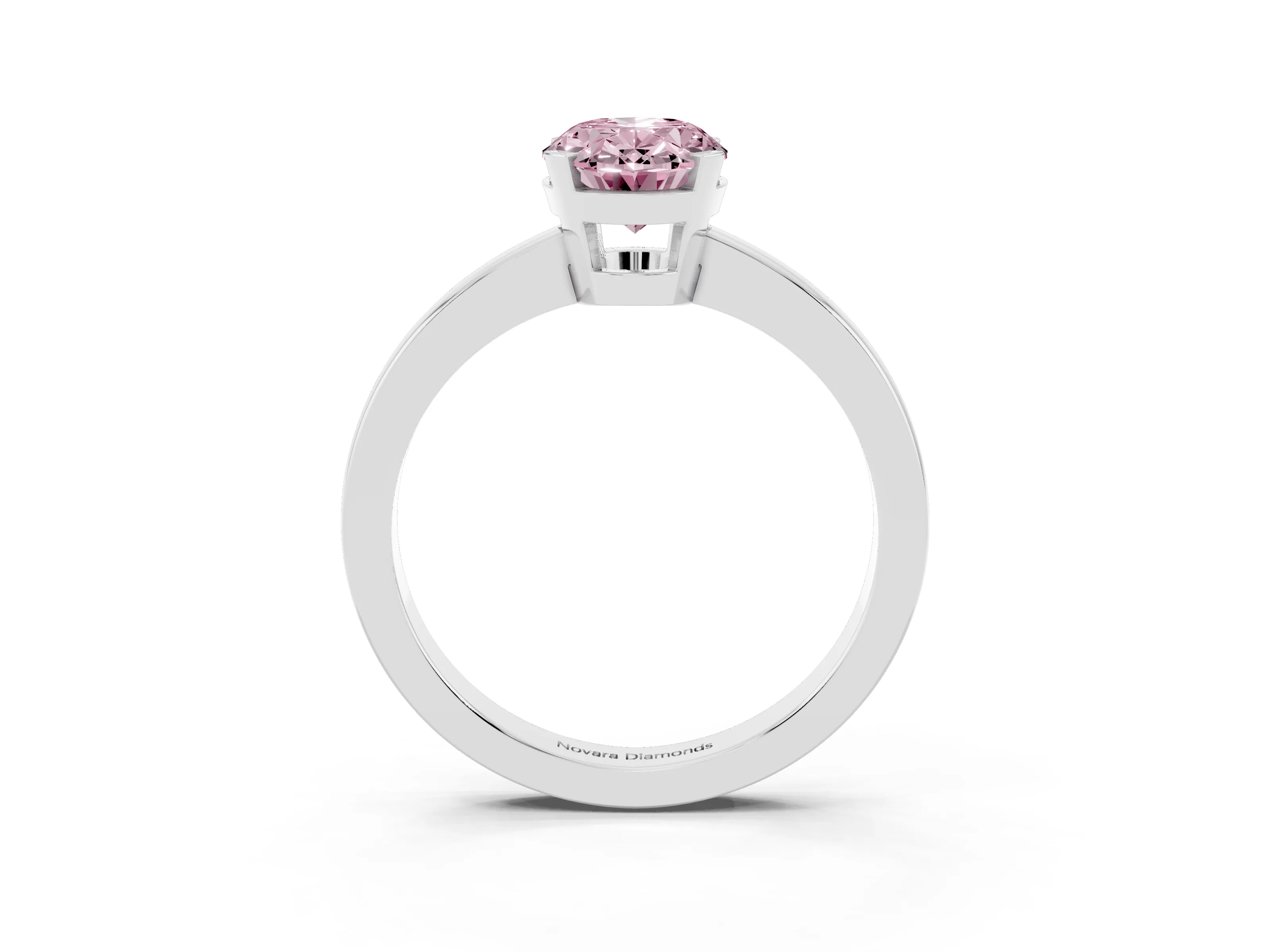 Fancy Pink Oval Cut Diamond Solitaire Ring Set in White gold with Prong Head and Smooth Polished Band