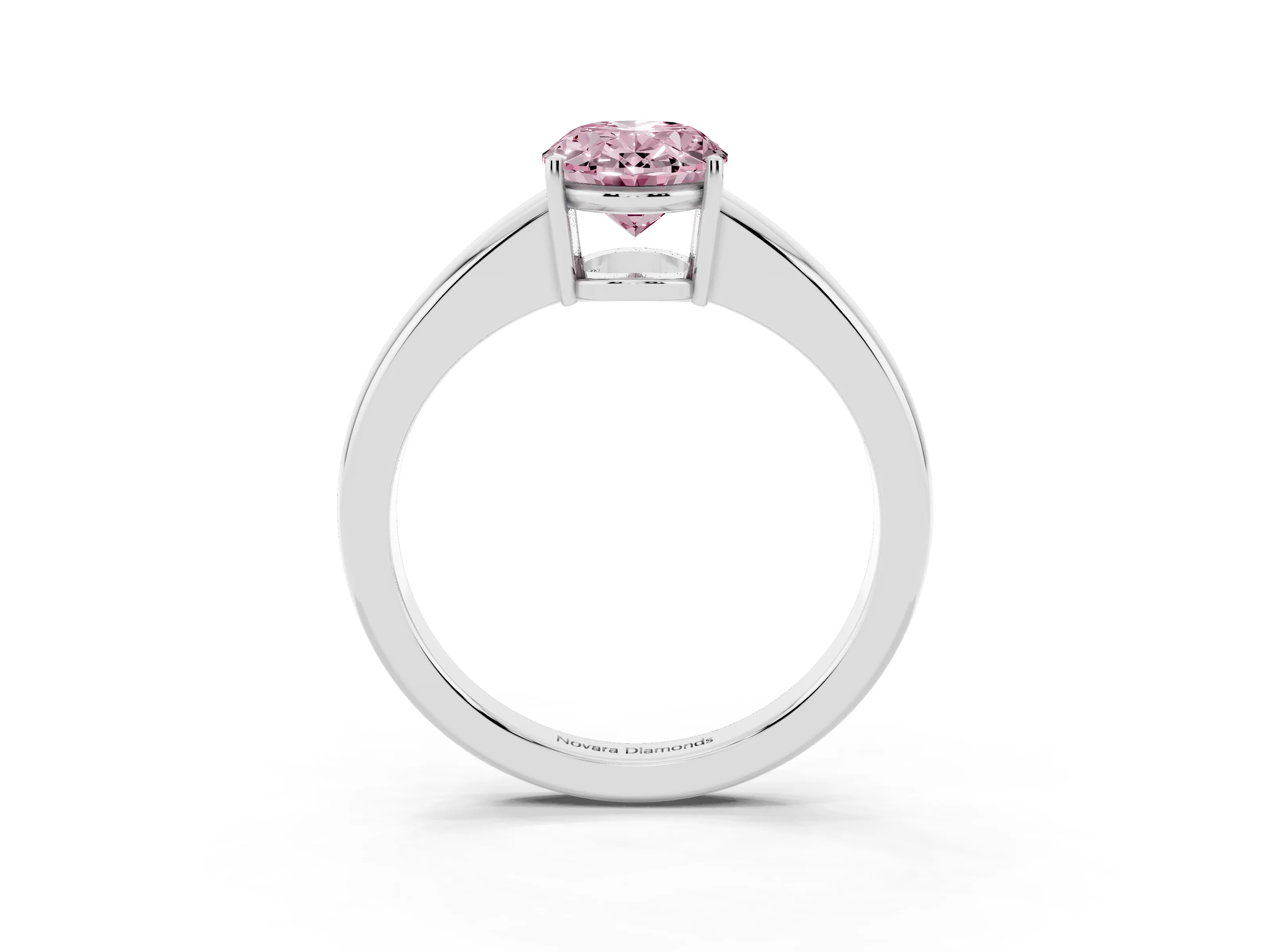 Fancy Pink Oval Cut Diamond Solitaire Ring Set in Silver with Tapered Band and Prong Setting