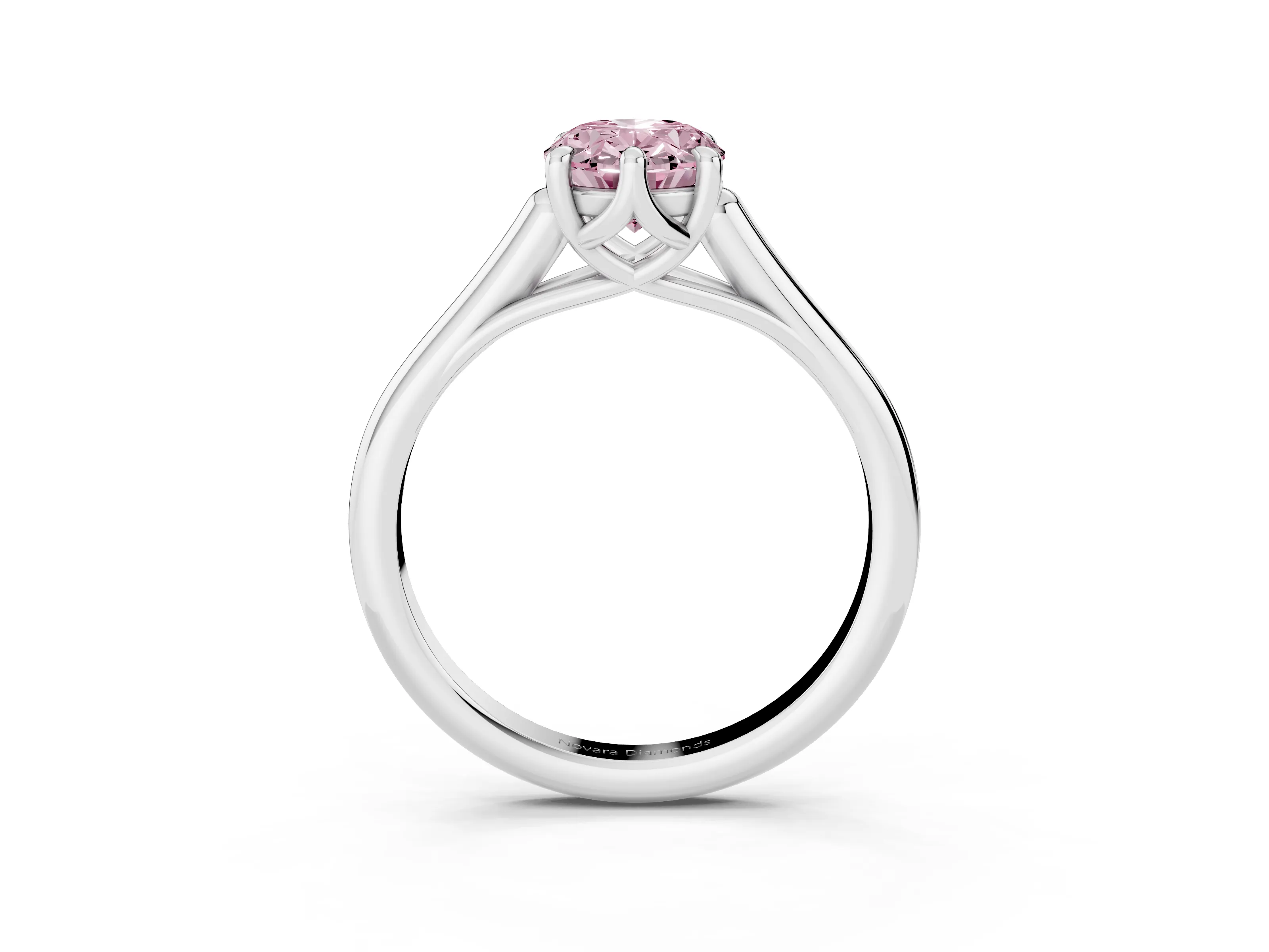 Fancy Pink Oval Cut Diamond Solitaire Engagement Ring Set in Platinum with Prong Setting and Plain Classic Band